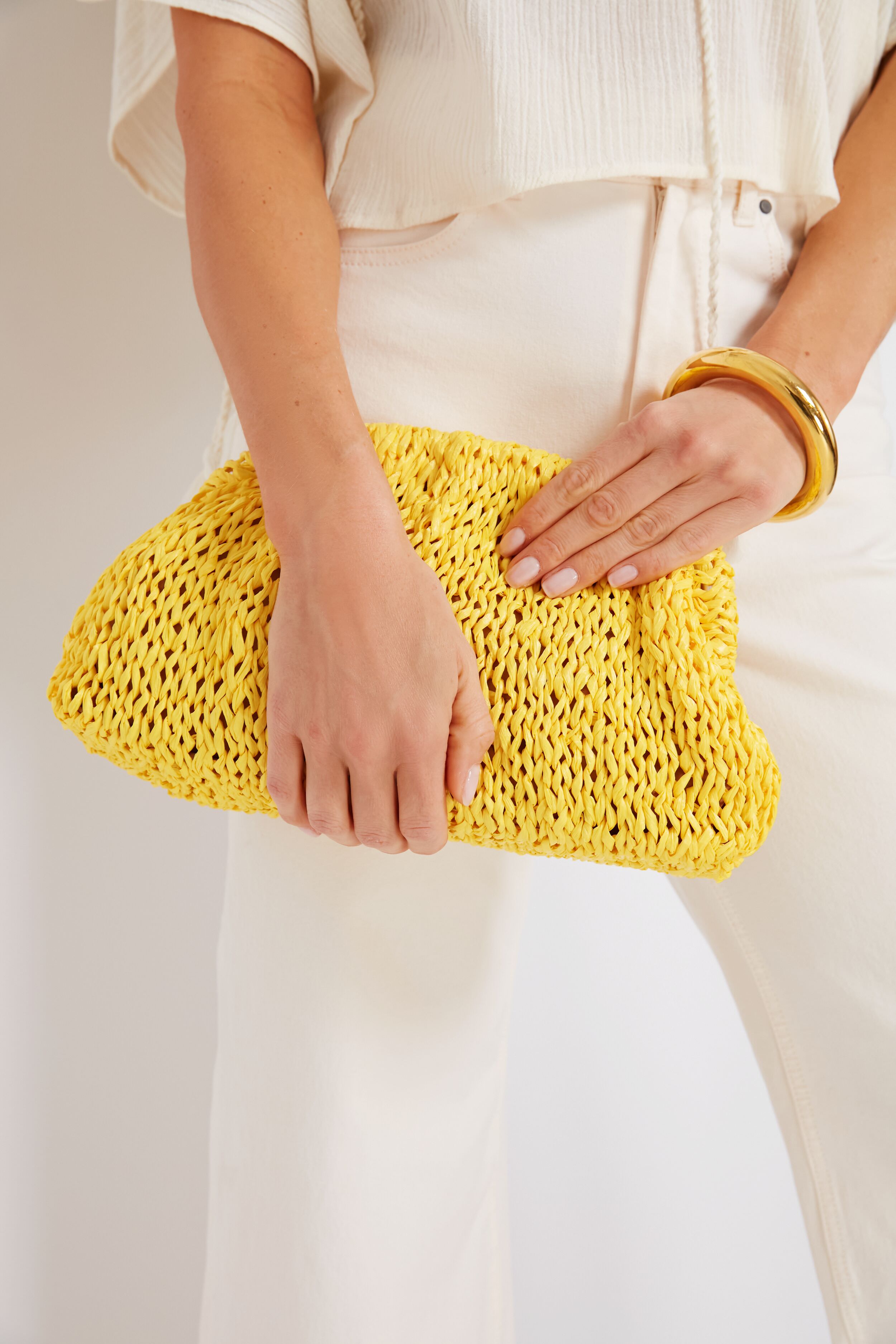 Yellow Raffia Game Clutch-Get Girly
