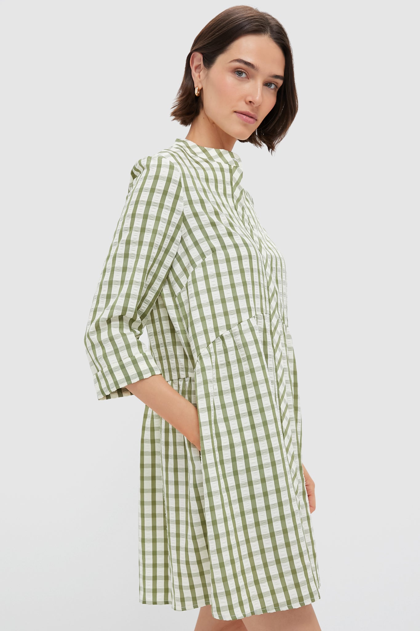 Sage Seersucker Gingham Royal Shirt Dress-Get Girly