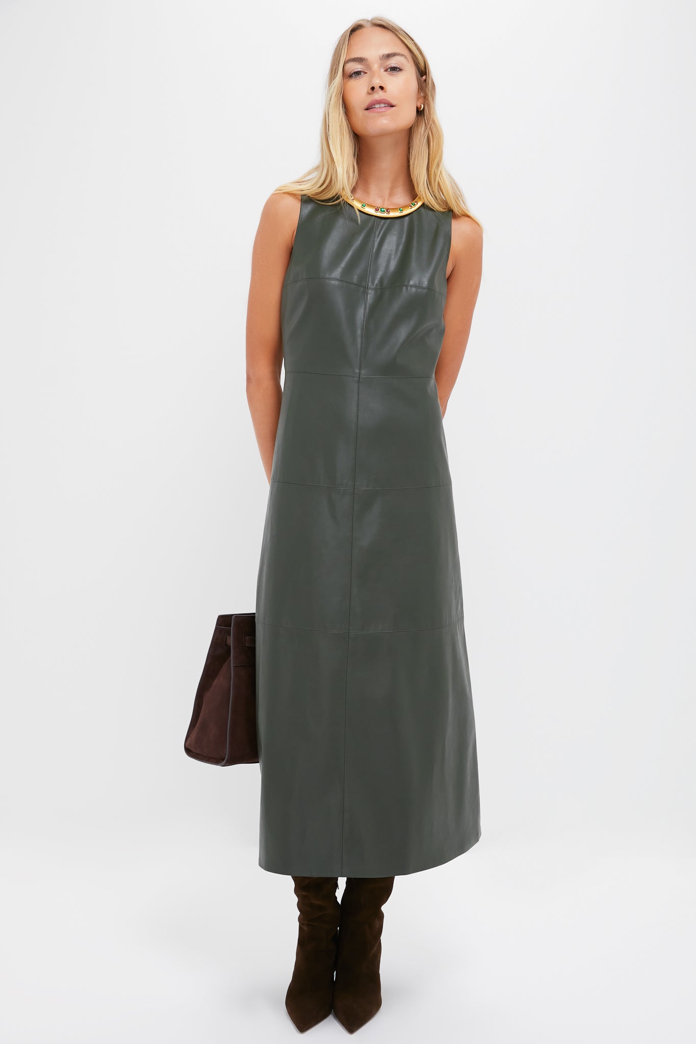 Dark Hunter Green Leather Manon Dress-Get Girly