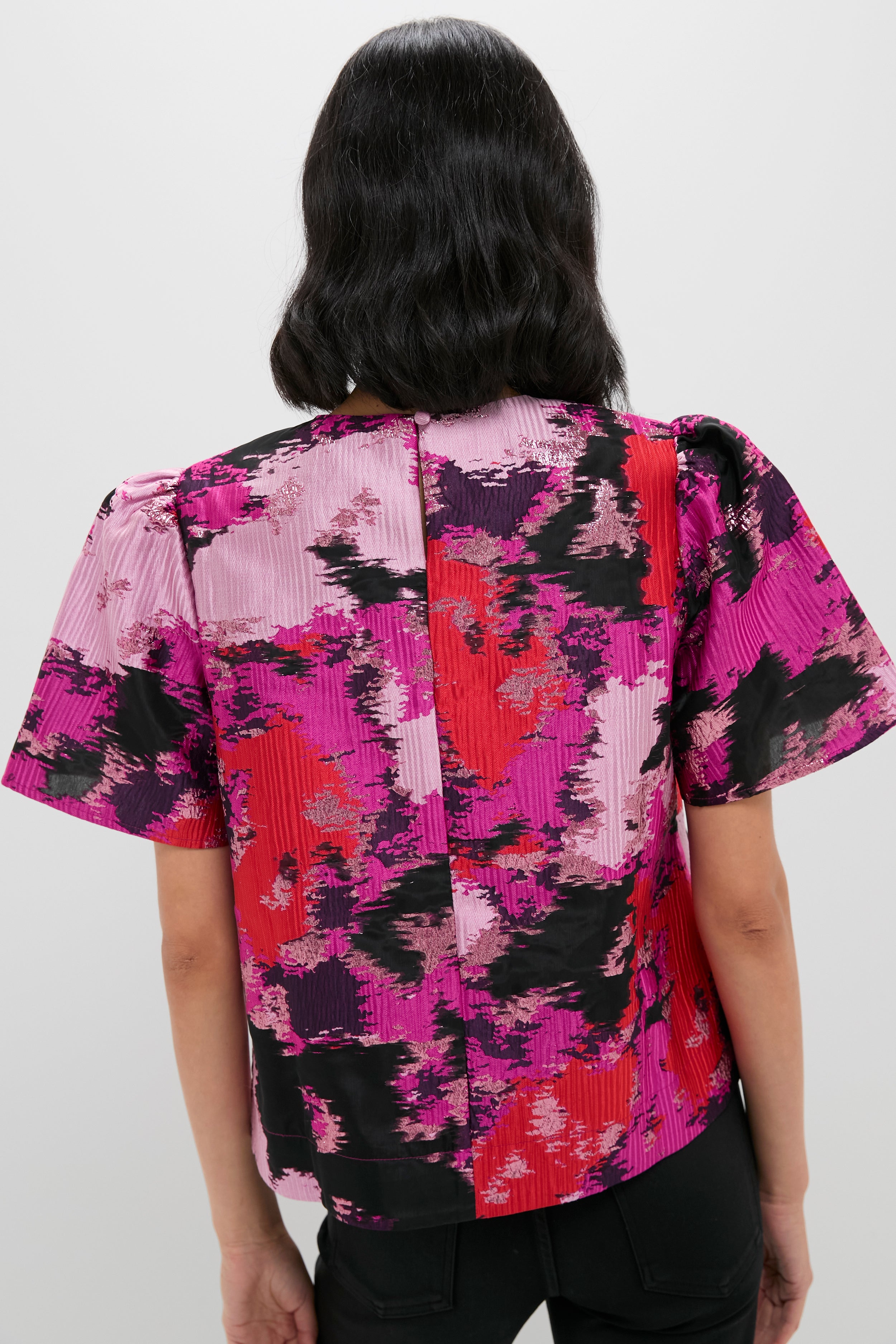 Pink and Red Lurex Abstract Jacquard Lyla Blouse-Get Girly