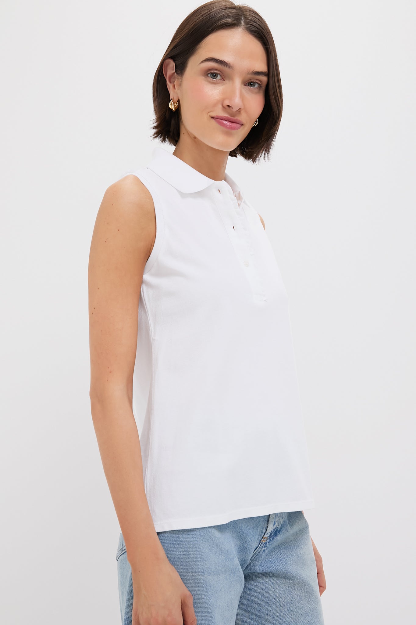White Pique Sleeveless Ruffle Margaret Polo-Get Girly