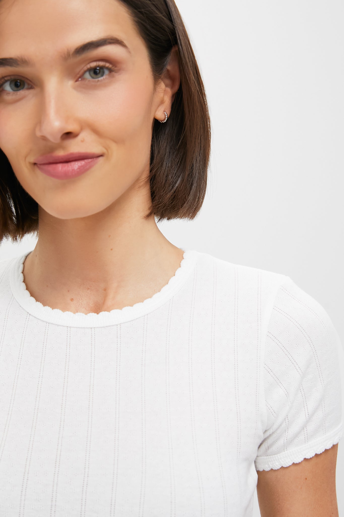 White Pointelle Slim Fit Tee-Get Girly