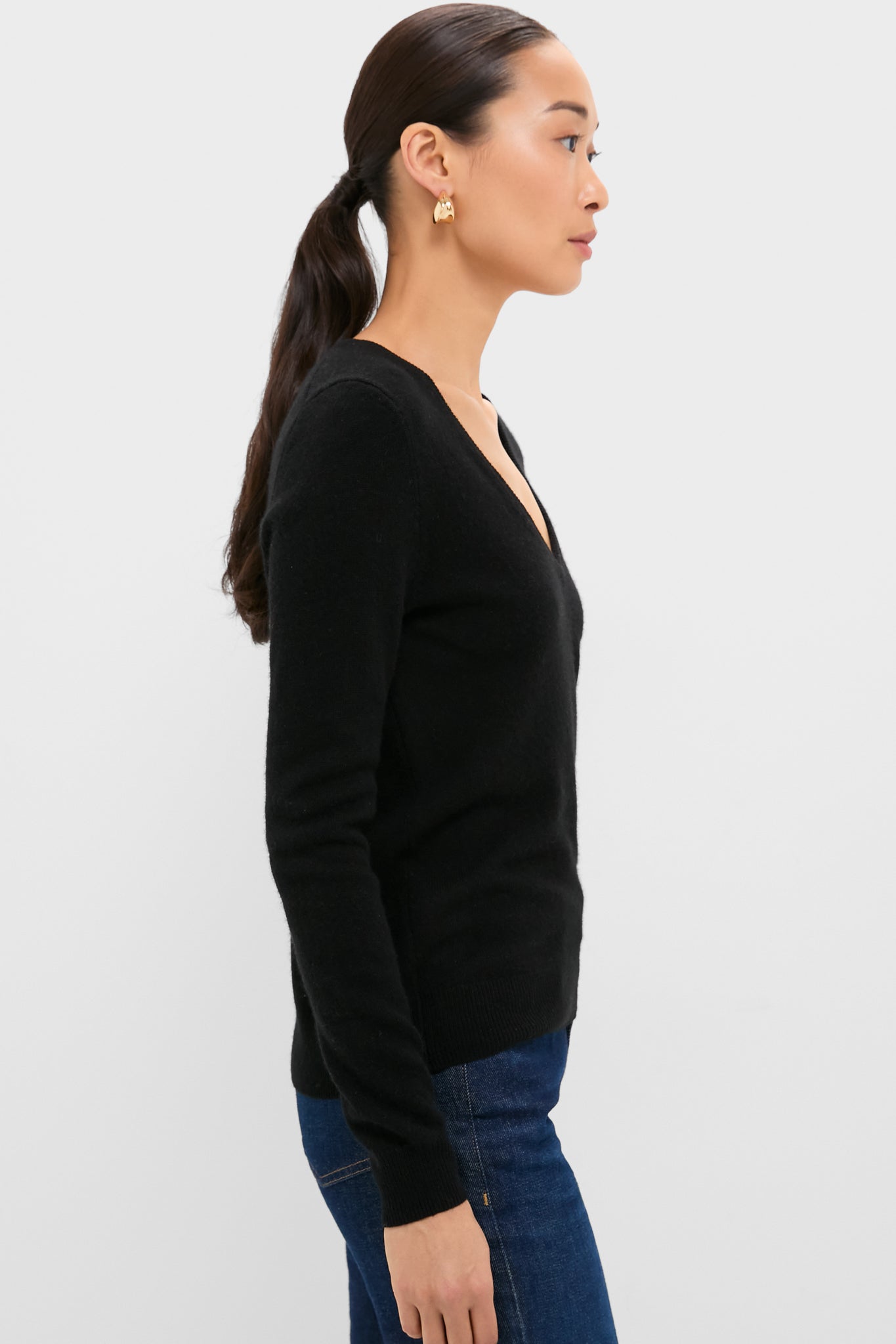 Black Cashmere V-Neck Sweater-Get Girly