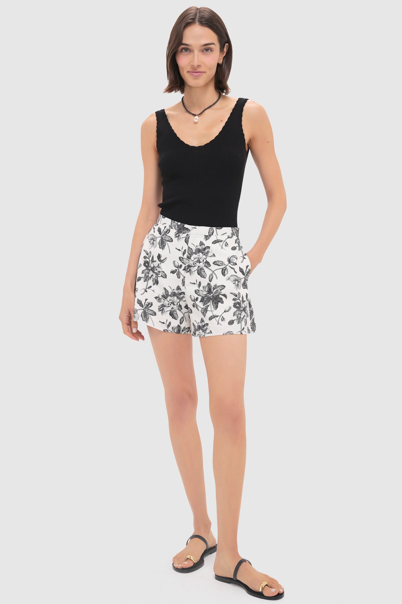 Black & Ivory Floral Hallie Shorts-Get Girly