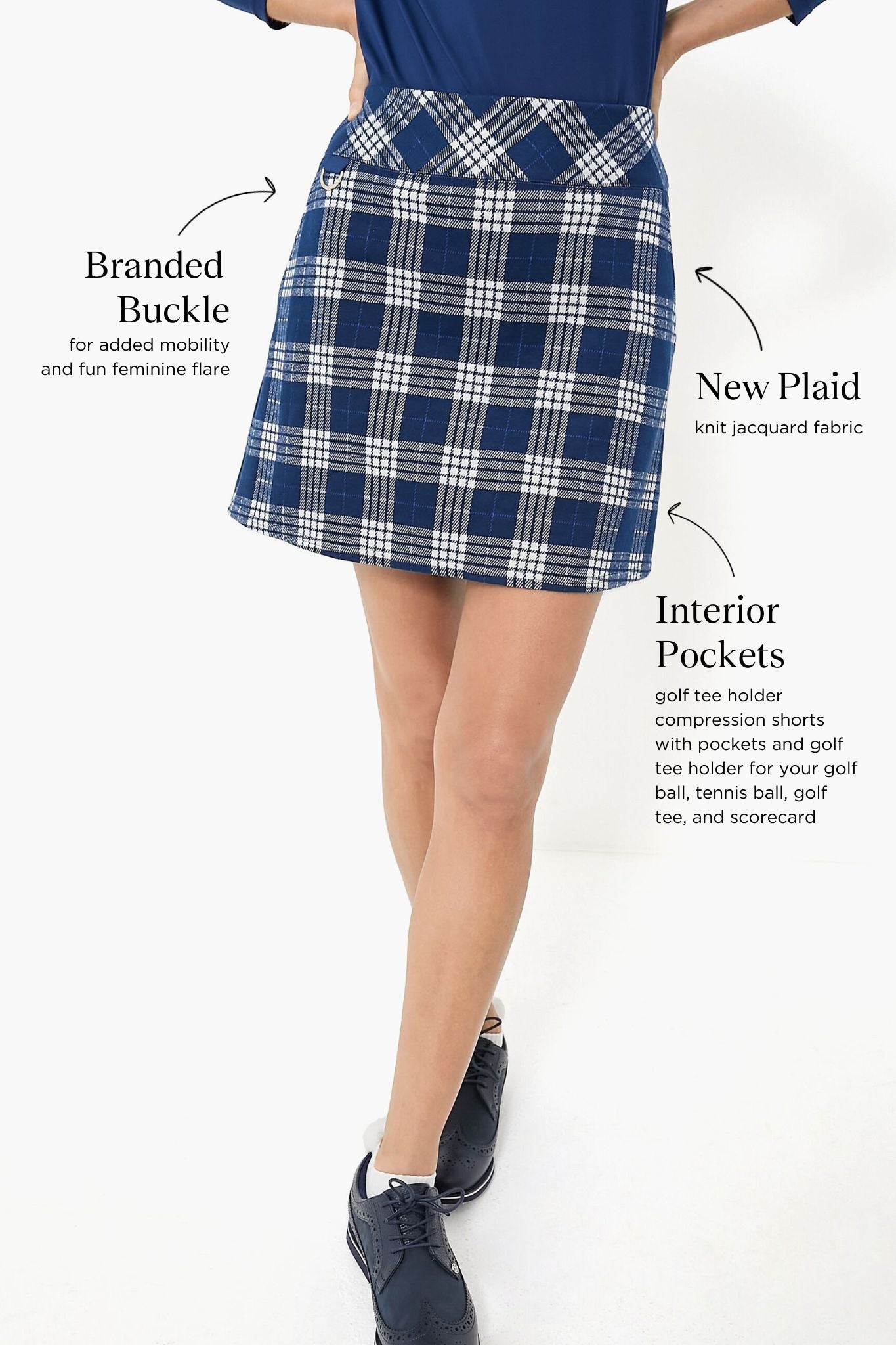Navy Plaid 17 Inch Helen Golf Skirt-Get Girly