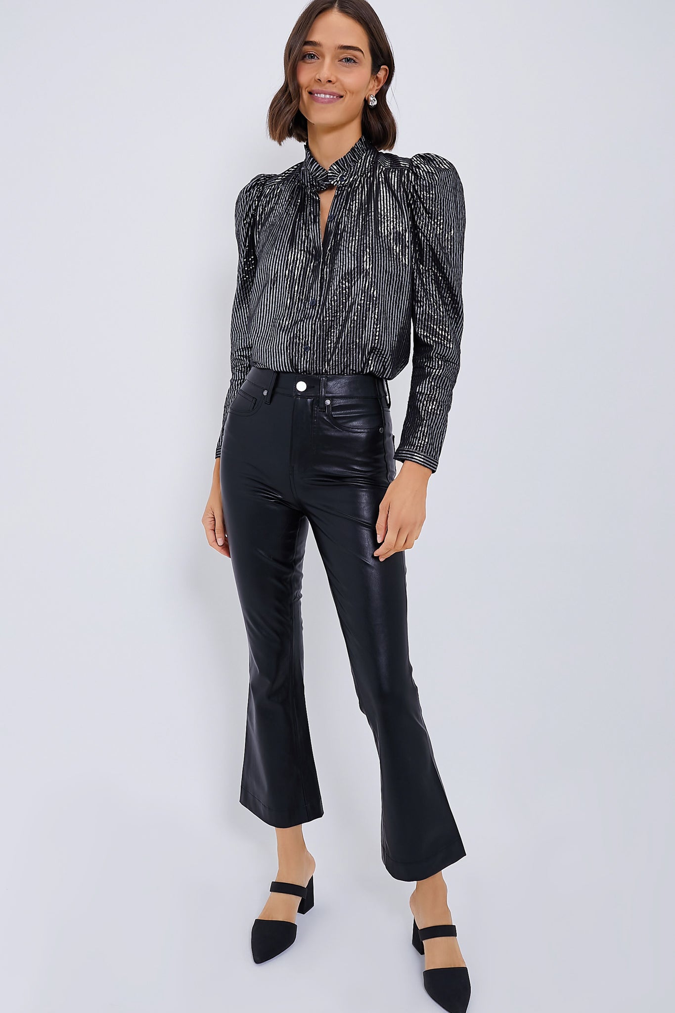 Black Carson Vegan Leather High Rise Ankle Flare-Get Girly