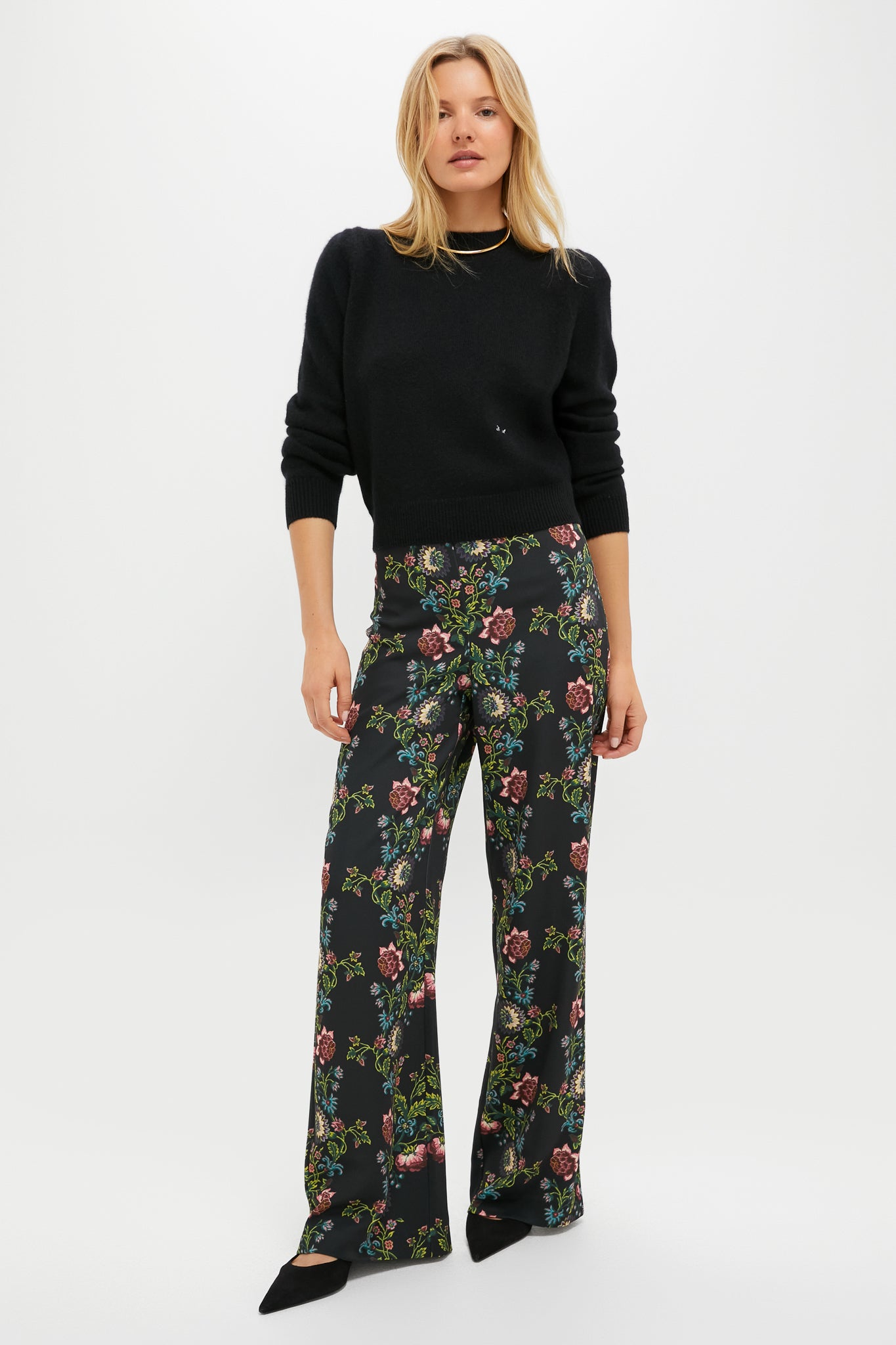 Black Cashmere Puff Sleeve Macy Crewneck Sweater-Get Girly