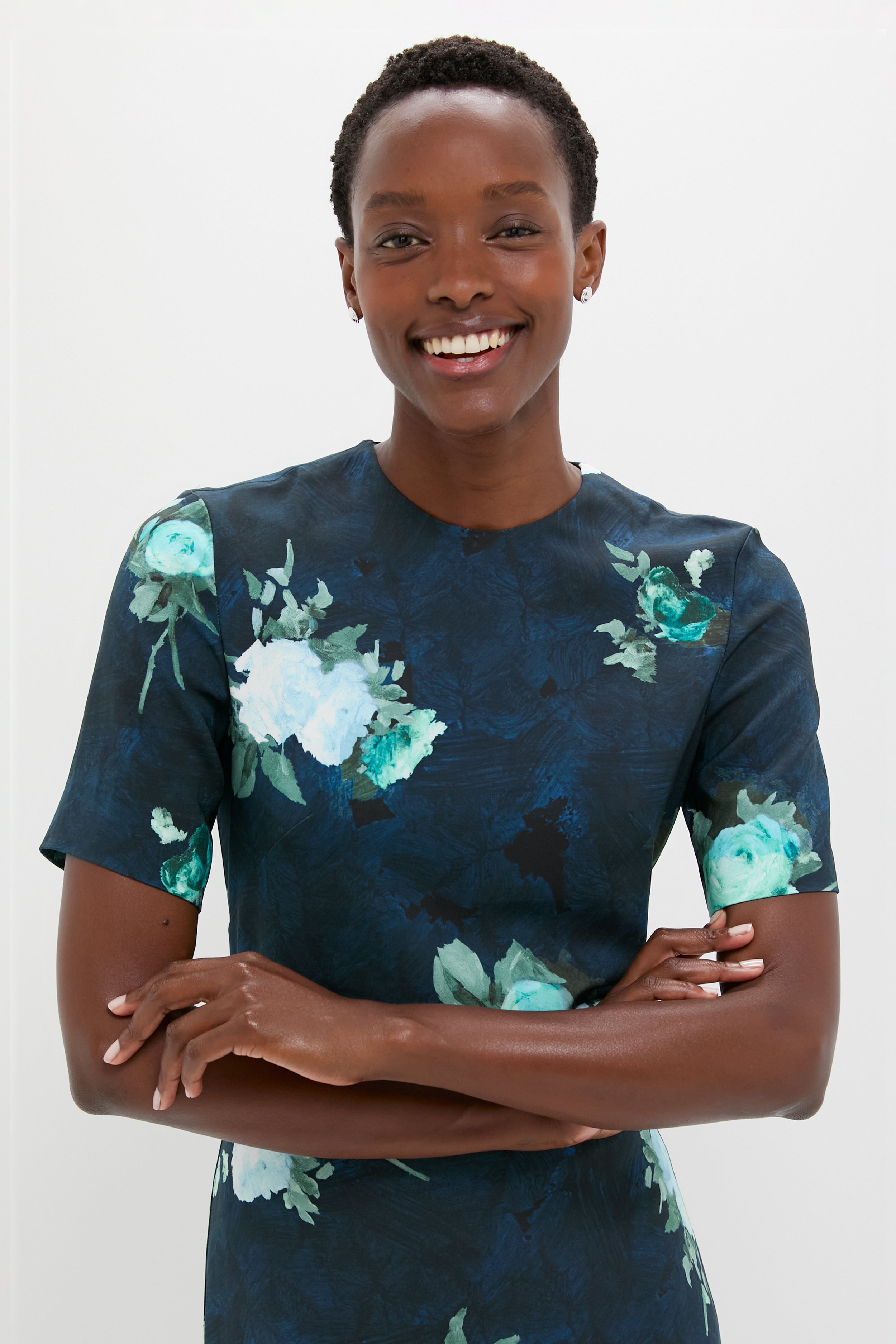 Abstract Rose Navy Short Sleeve Top-Get Girly