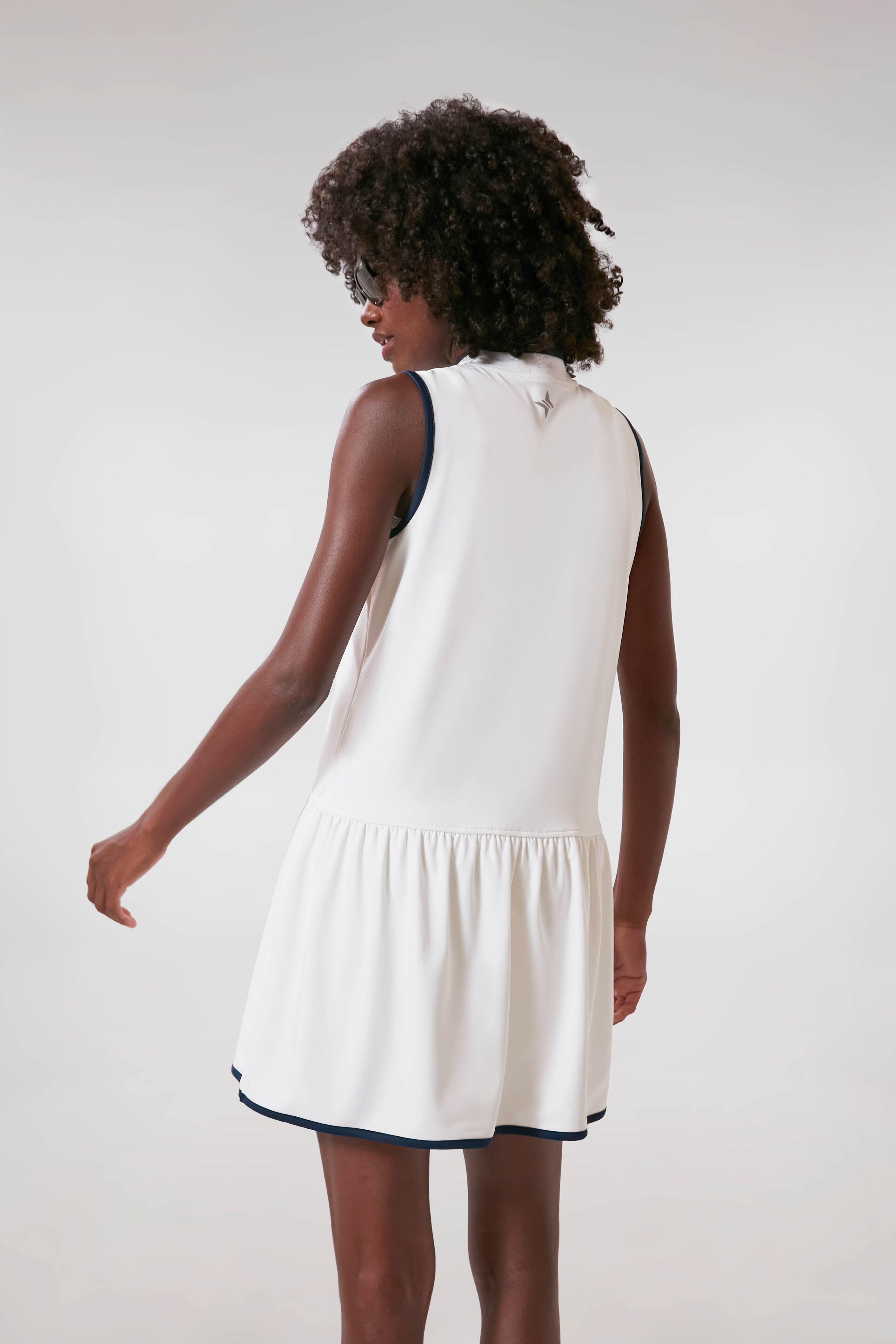White and Navy Quarter-Zip Tennis Dress-Get Girly