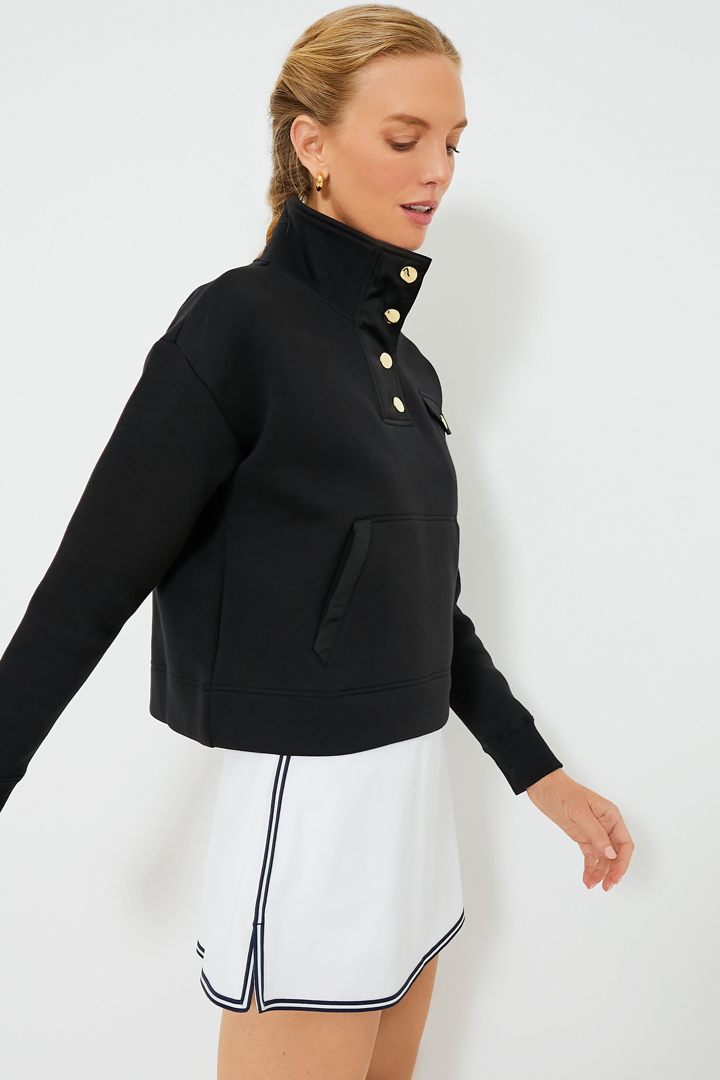 Black Snap Neck Bailey Pullover-Get Girly