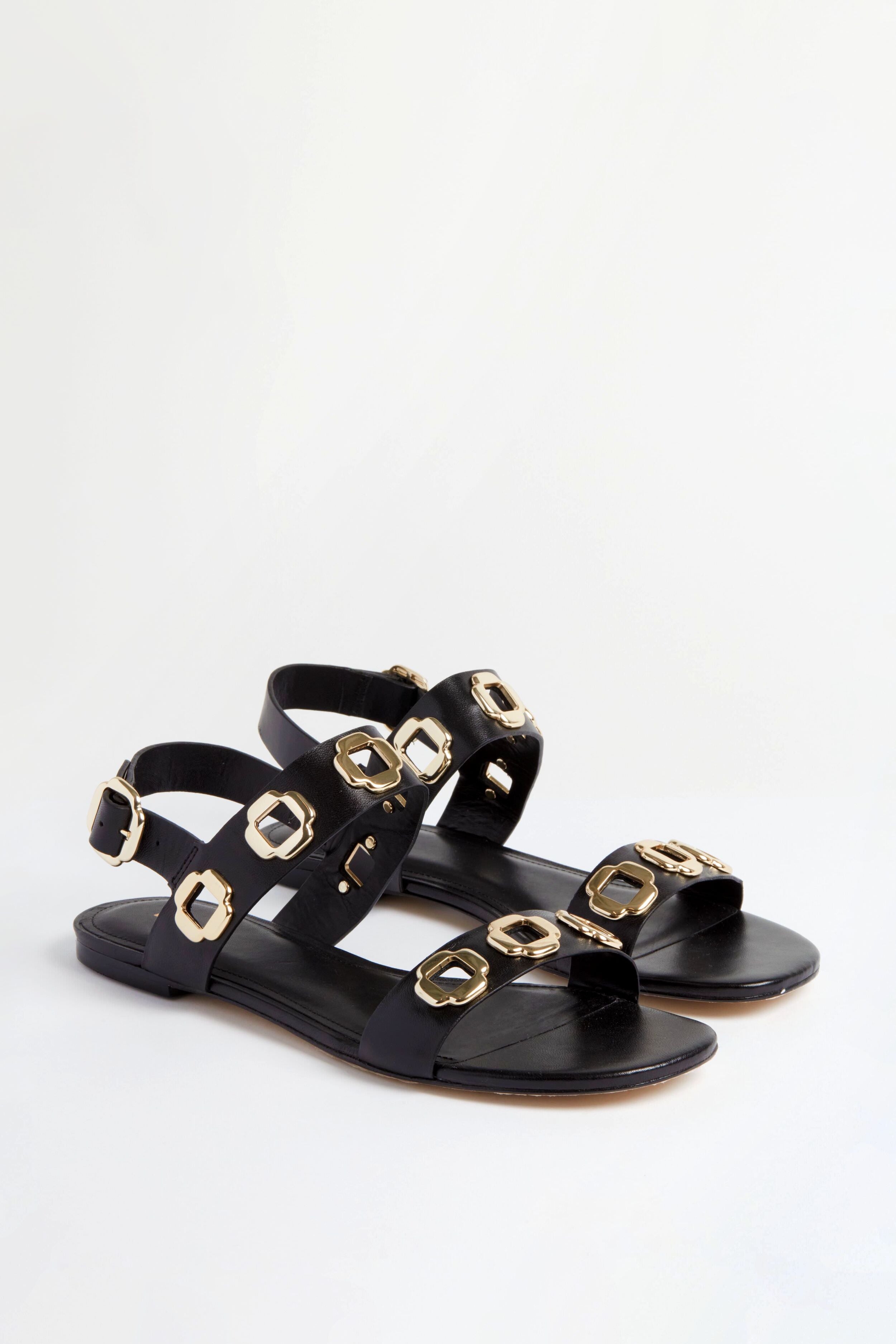 Black Leather Milan Flat Sandals-Get Girly