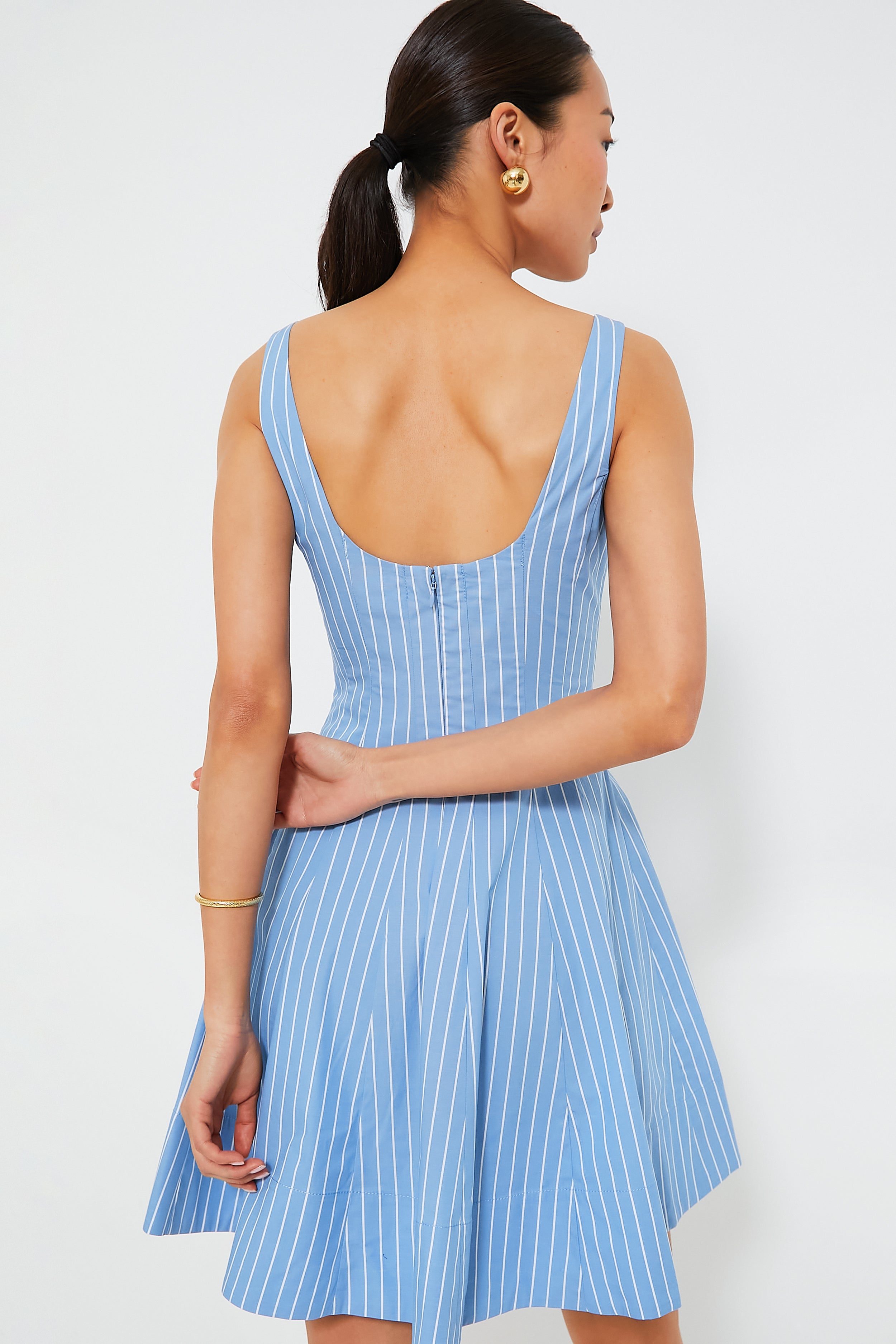 Azure Pinstripe Mini Wells Dress-Get Girly