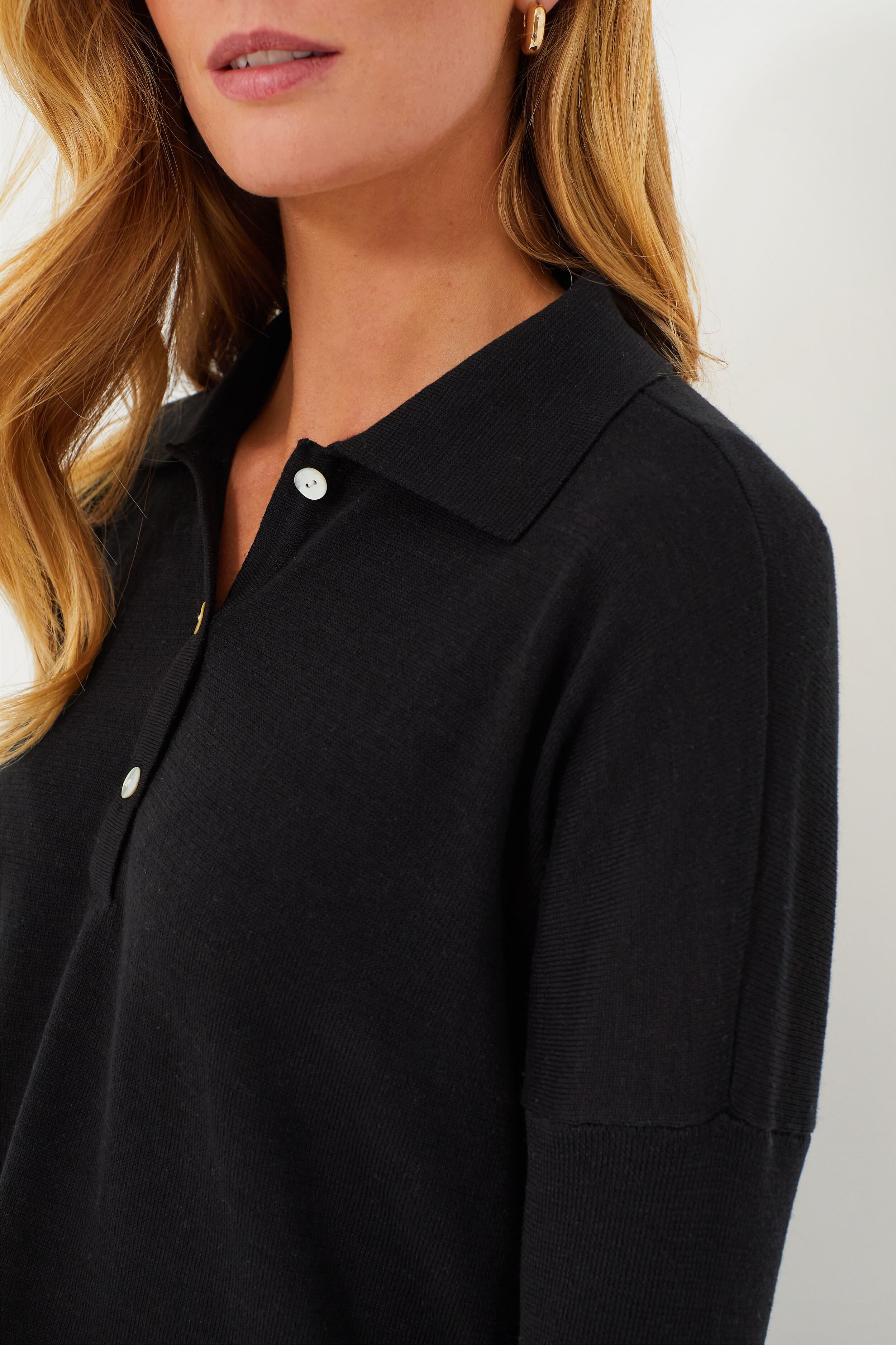 Black Clayton Long Sleeve Knit Polo-Get Girly