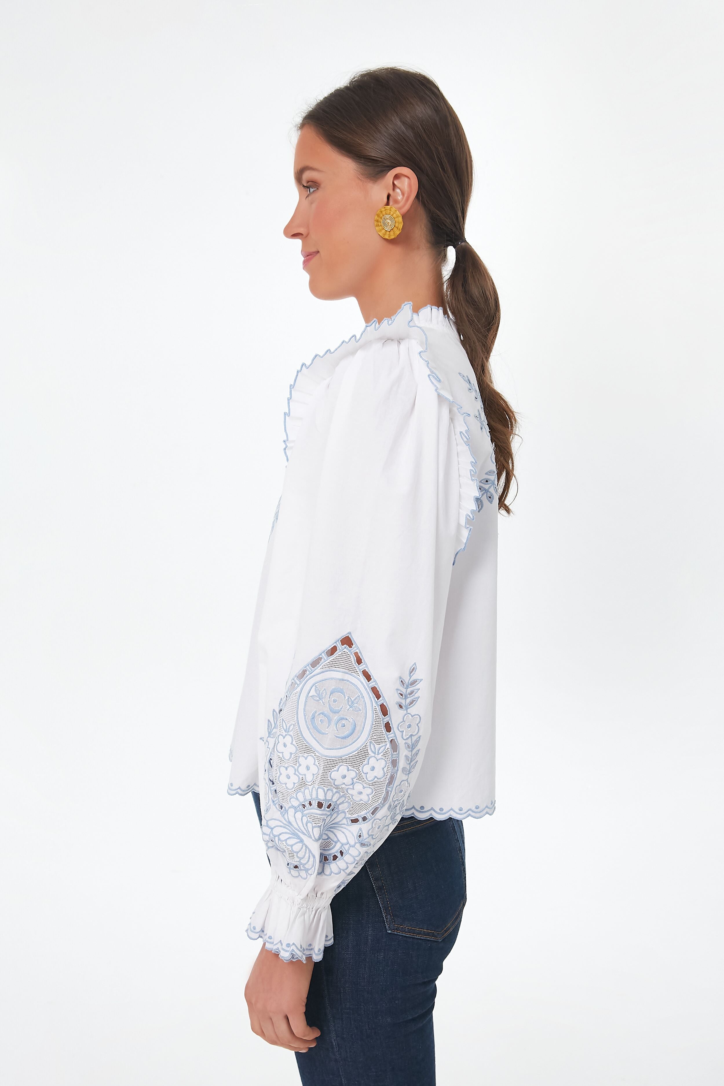 White With Blue Bernice Top-Get Girly