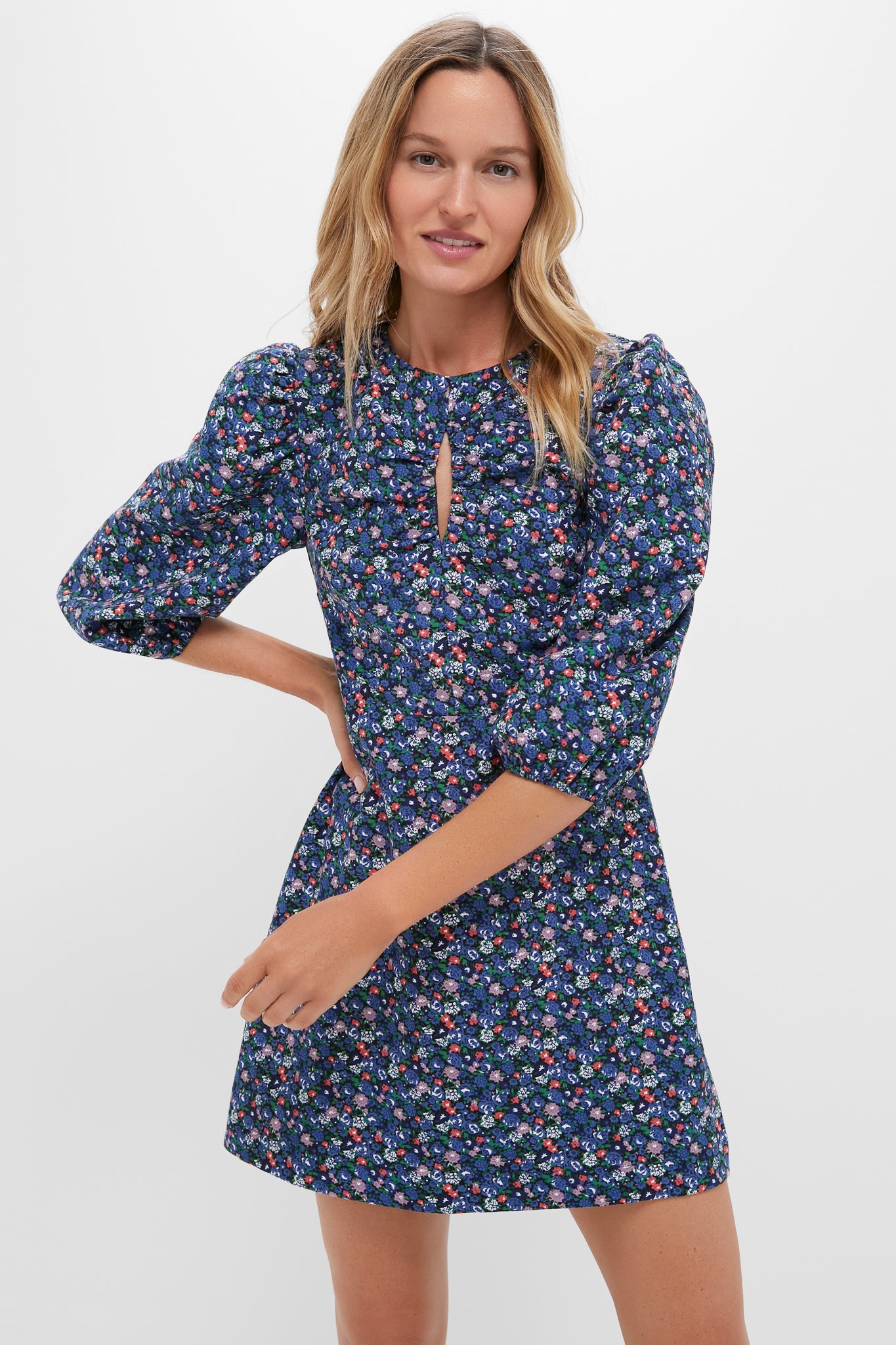 Black & Navy Corduroy Floral Keyhole Moore Mini Dress-Get Girly