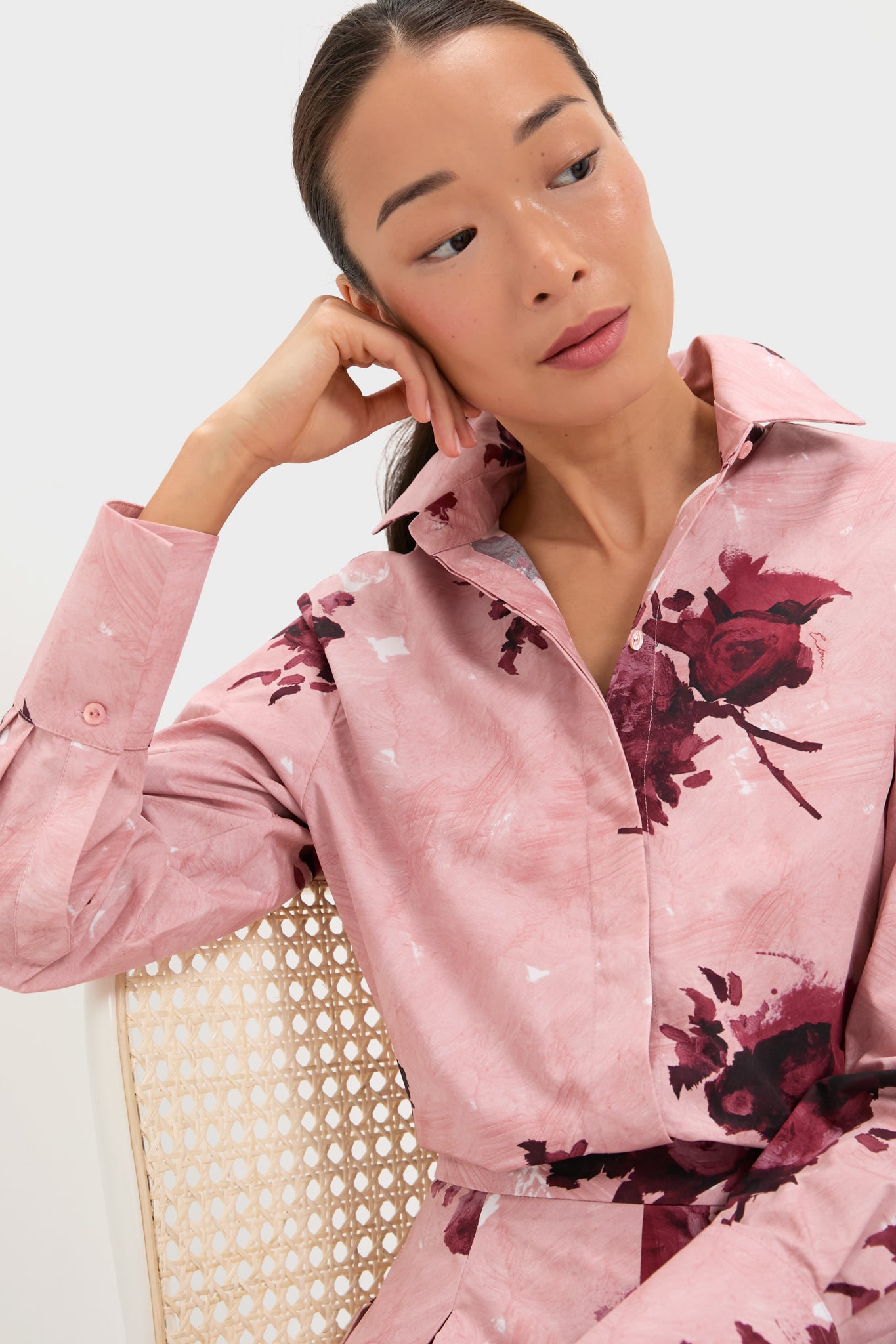 Abstract Rose Slipper Pink Long Sleeve Shirt-Get Girly