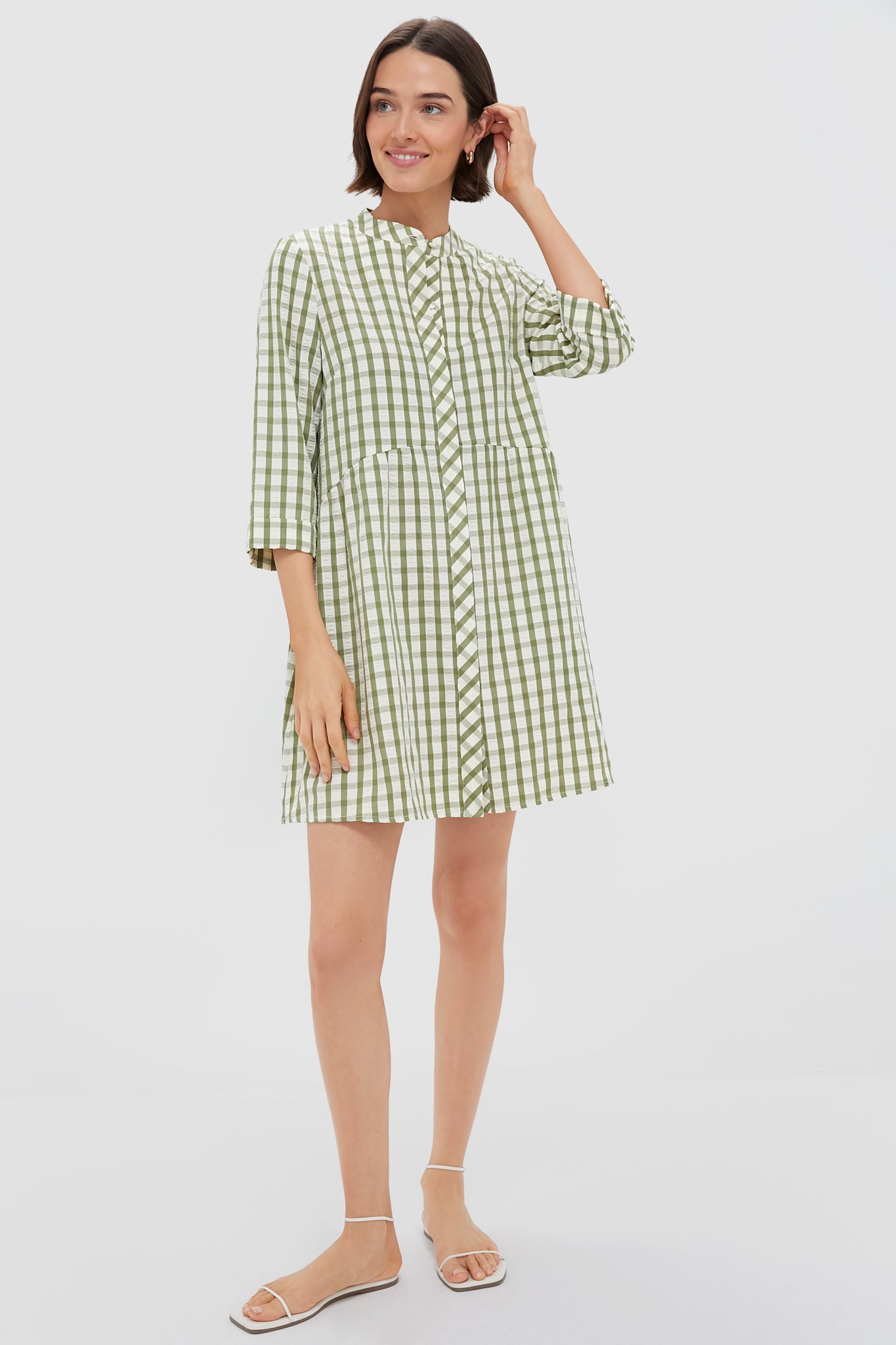 Sage Seersucker Gingham Royal Shirt Dress-Get Girly