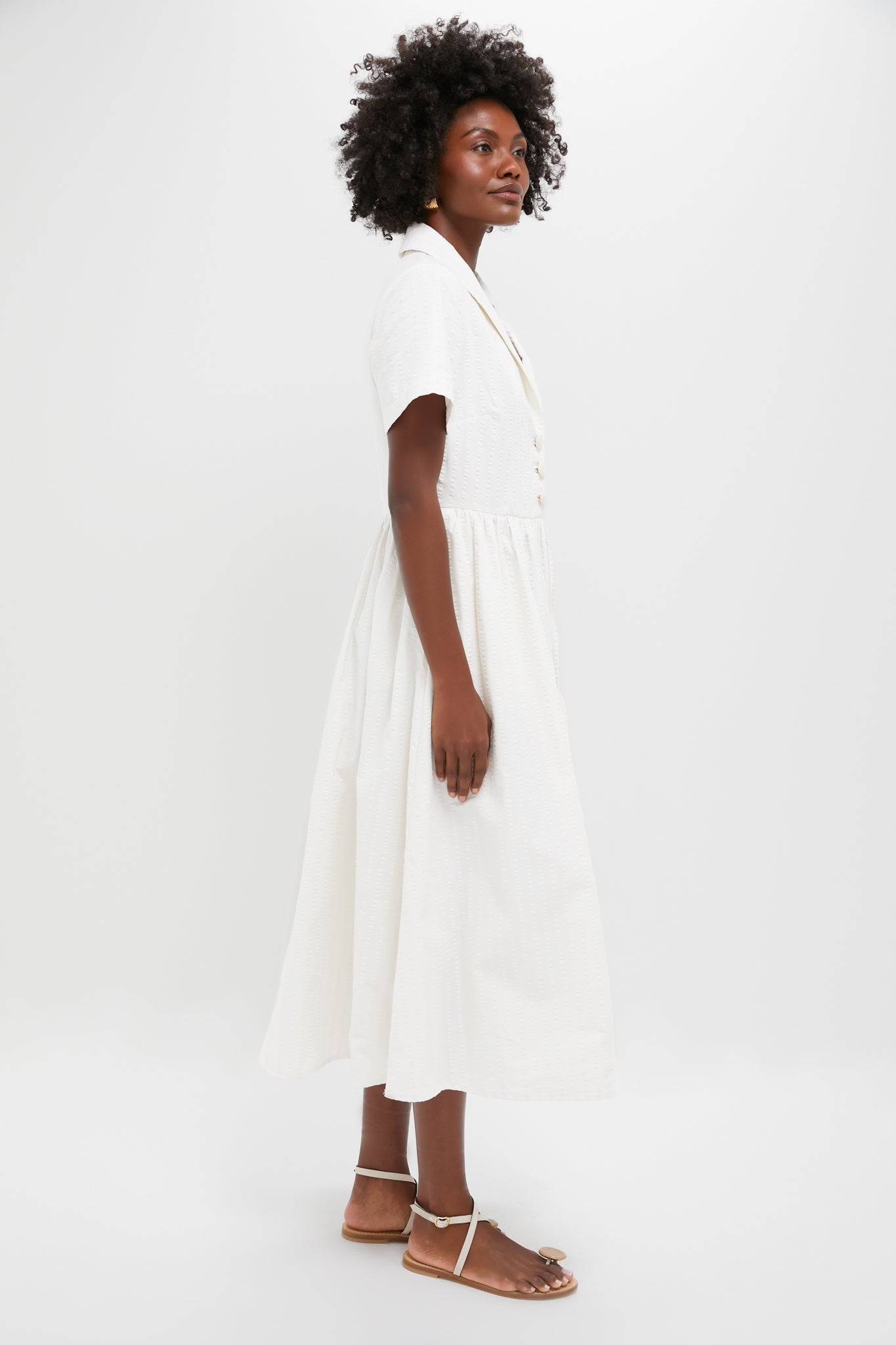 White Seersucker Shawl Collar Adelaide Dress-Get Girly