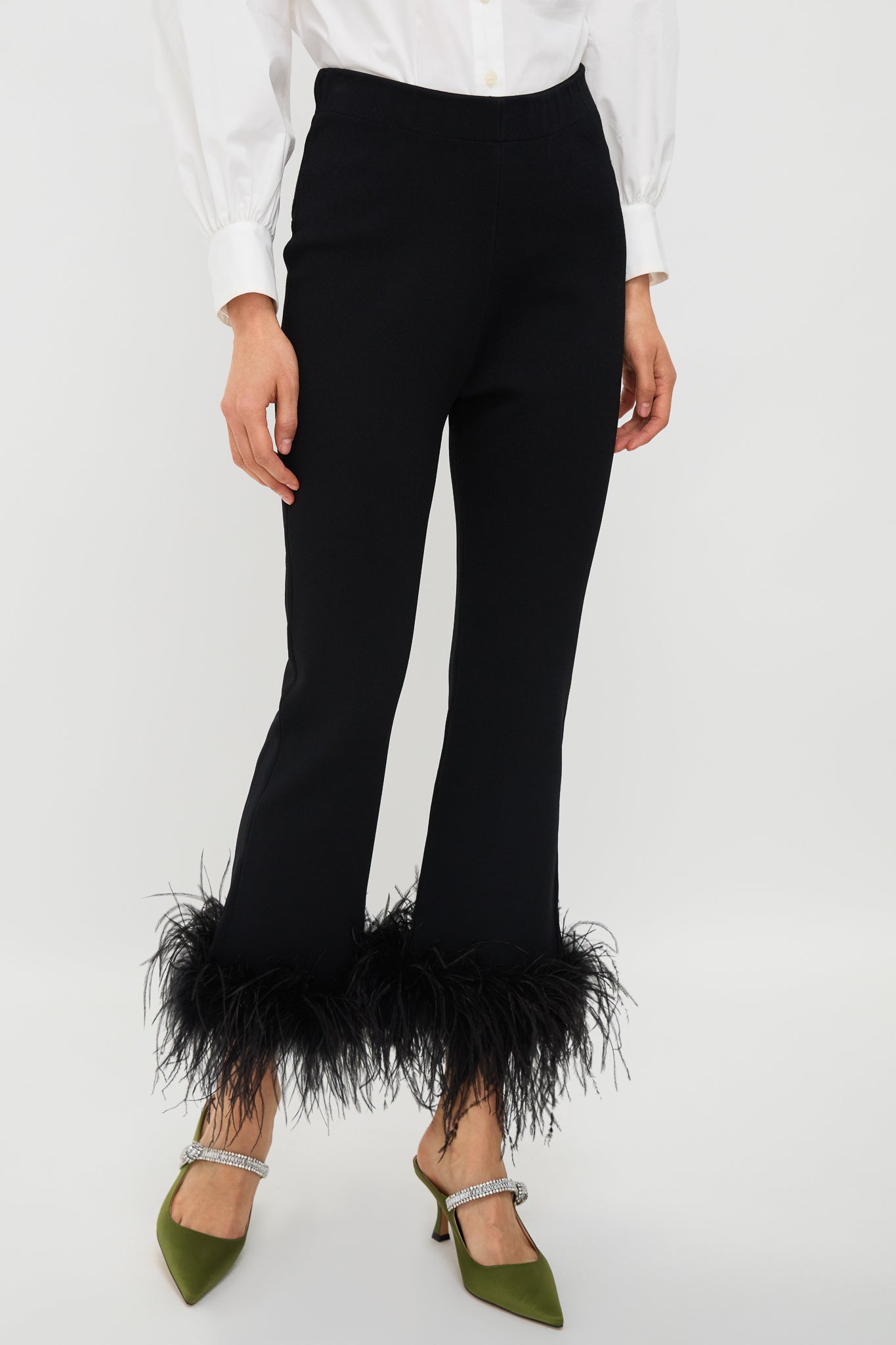 Black Feather Compression Knit Ashford Pants-Get Girly