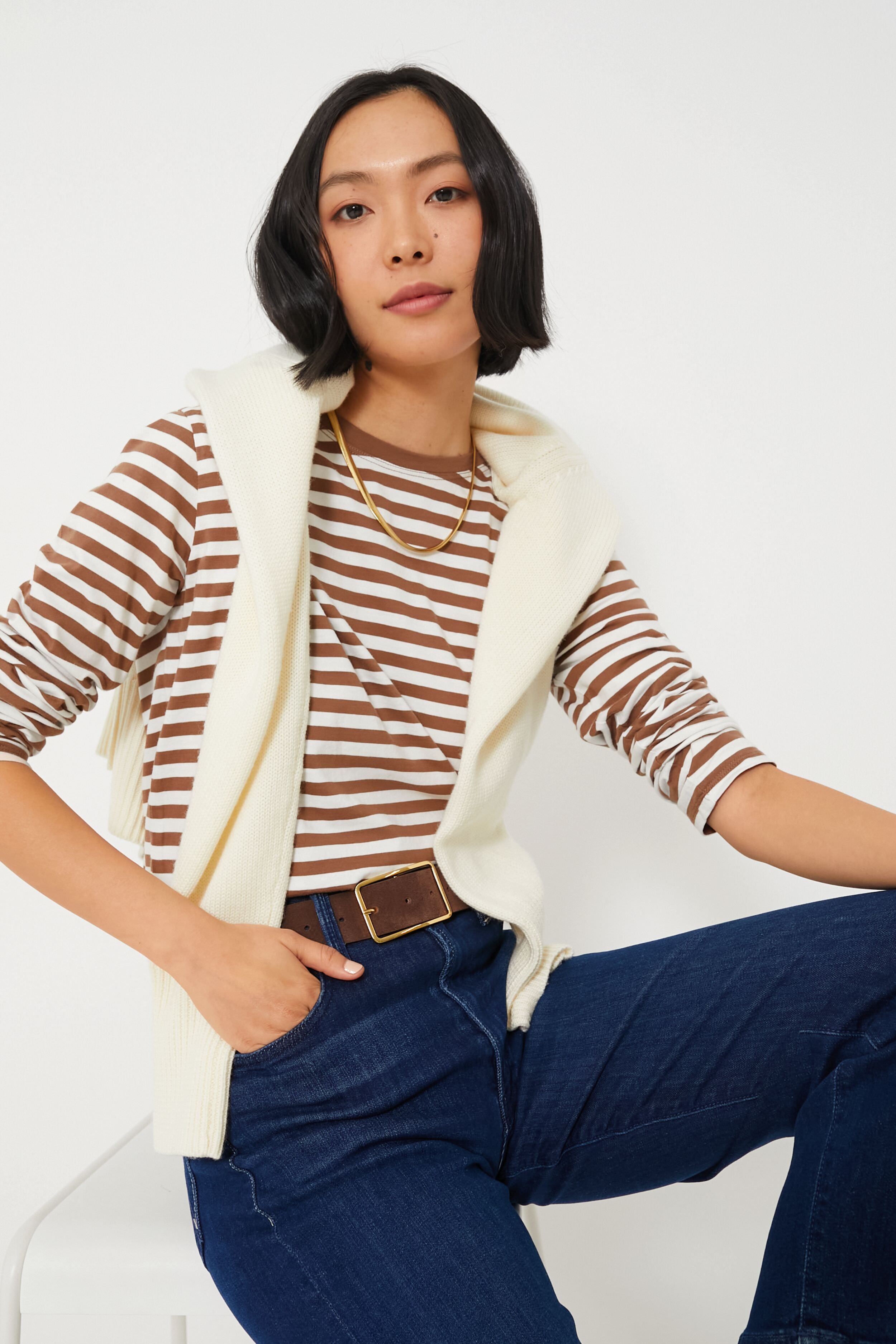 The Walnut and Cream Modern Long Tee-Get Girly