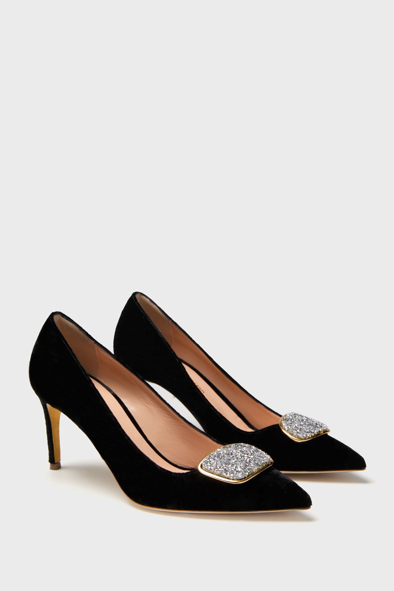 Black Crushed Velvet New Nada Heels-Get Girly