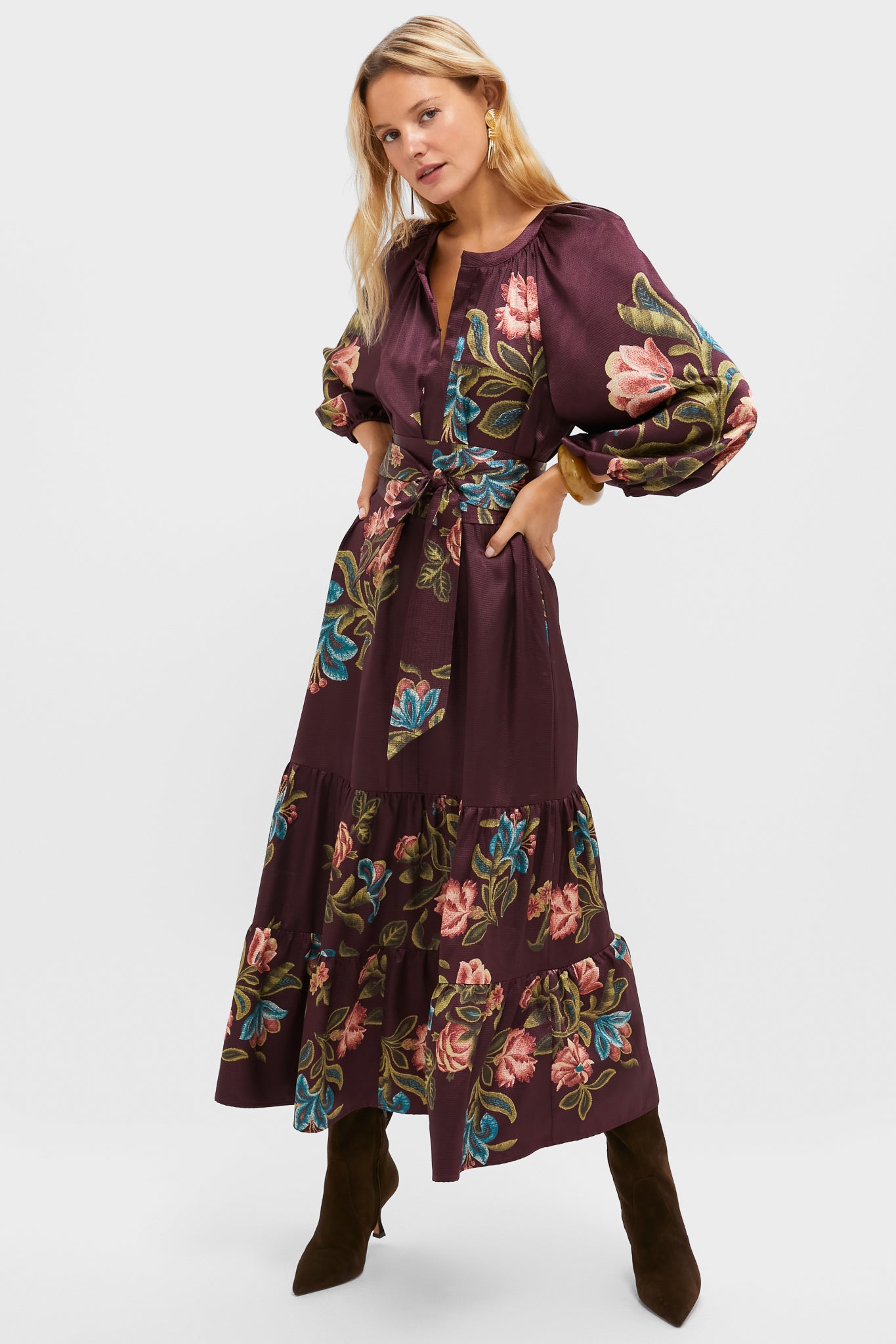 Winetasting Dianthus Jacquard Lyles Dress-Get Girly