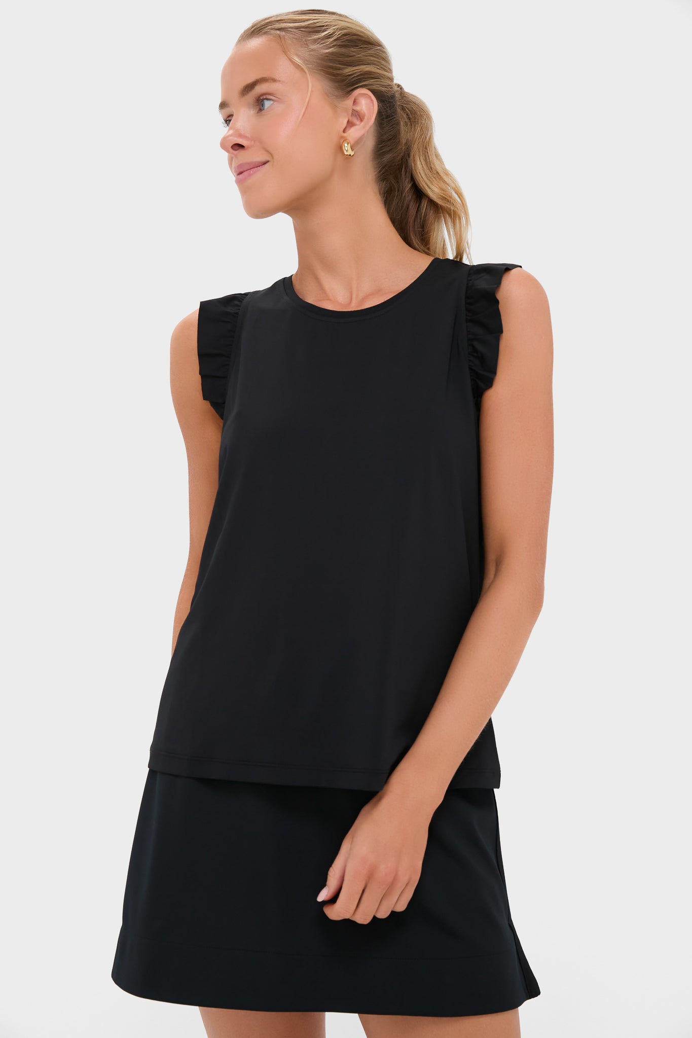 Black Ruffle Performance Jersey Lea Tank-Get Girly