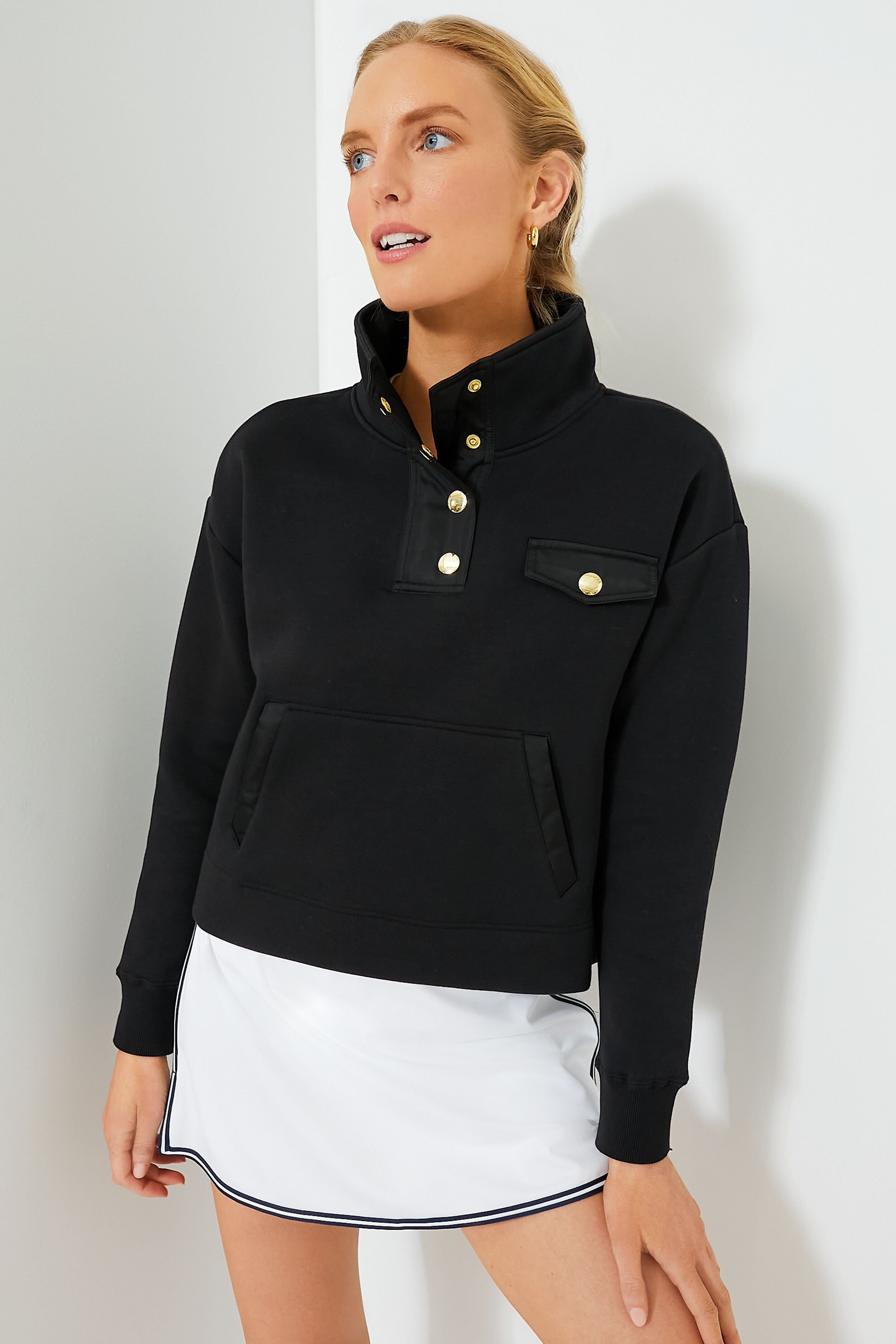 Black Snap Neck Bailey Pullover-Get Girly