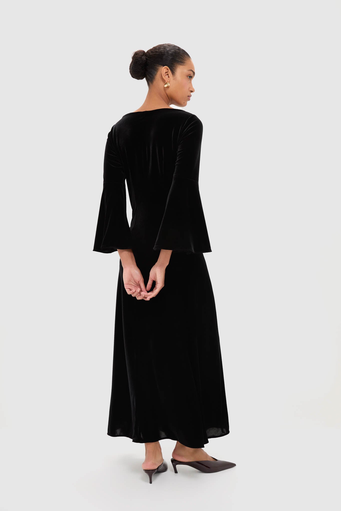 Accademia Black Velvet Bell Sleeve Catherine Maxi Dress-Get Girly