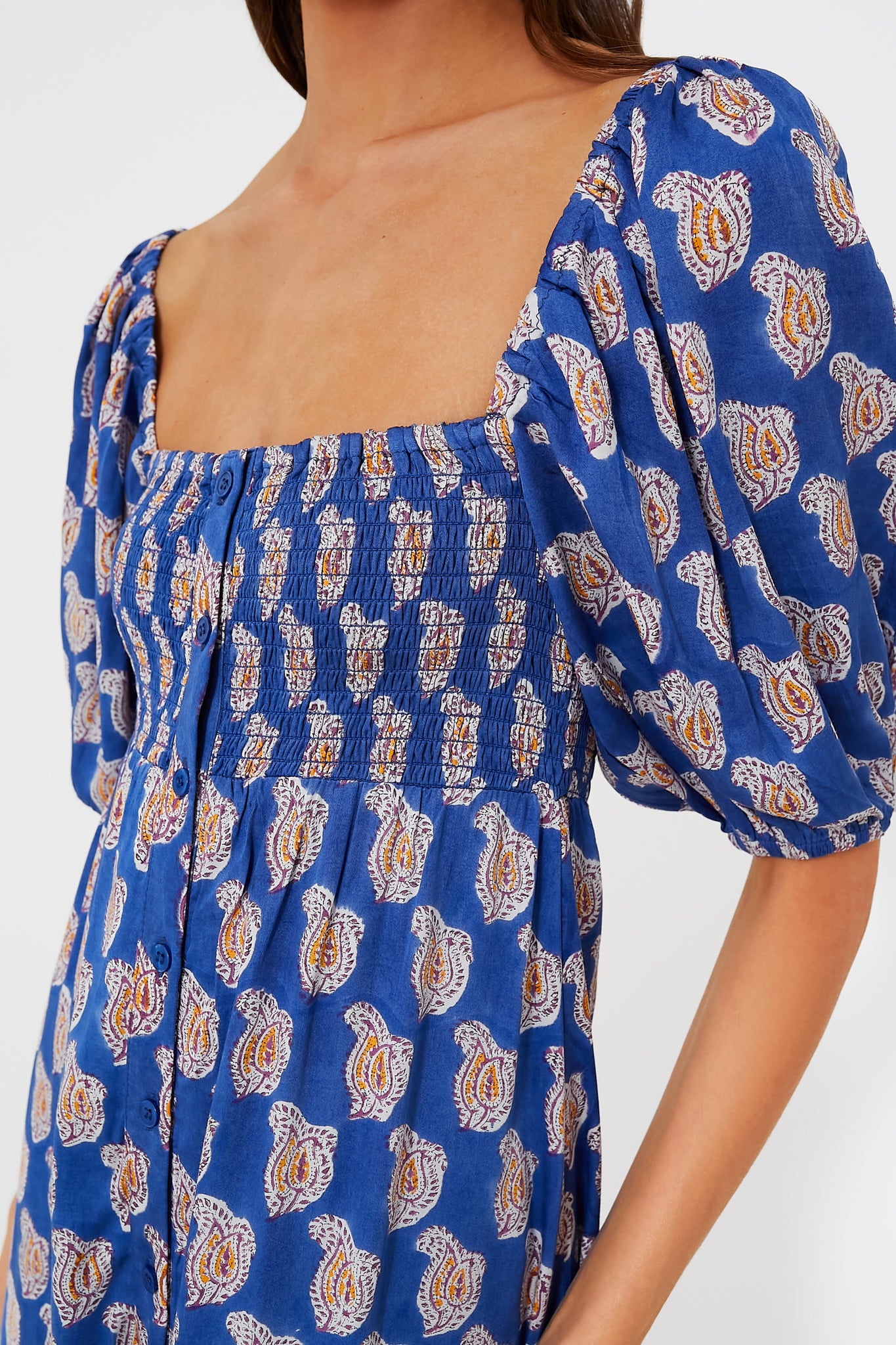 Blue Paisley Flower Satin Santiago Maxi Dress-Get Girly