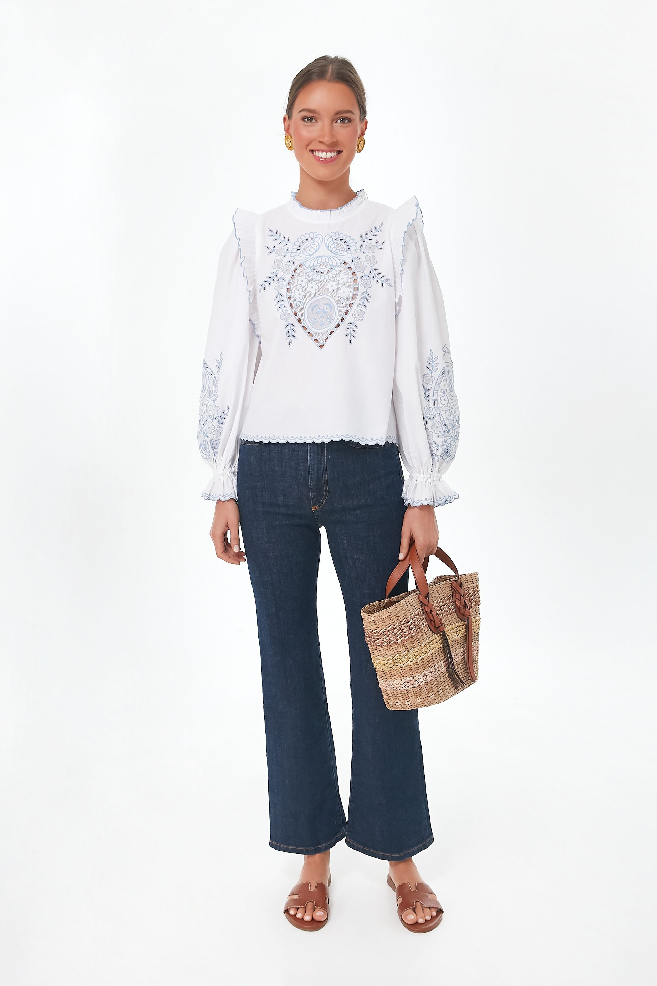 White With Blue Bernice Top-Get Girly