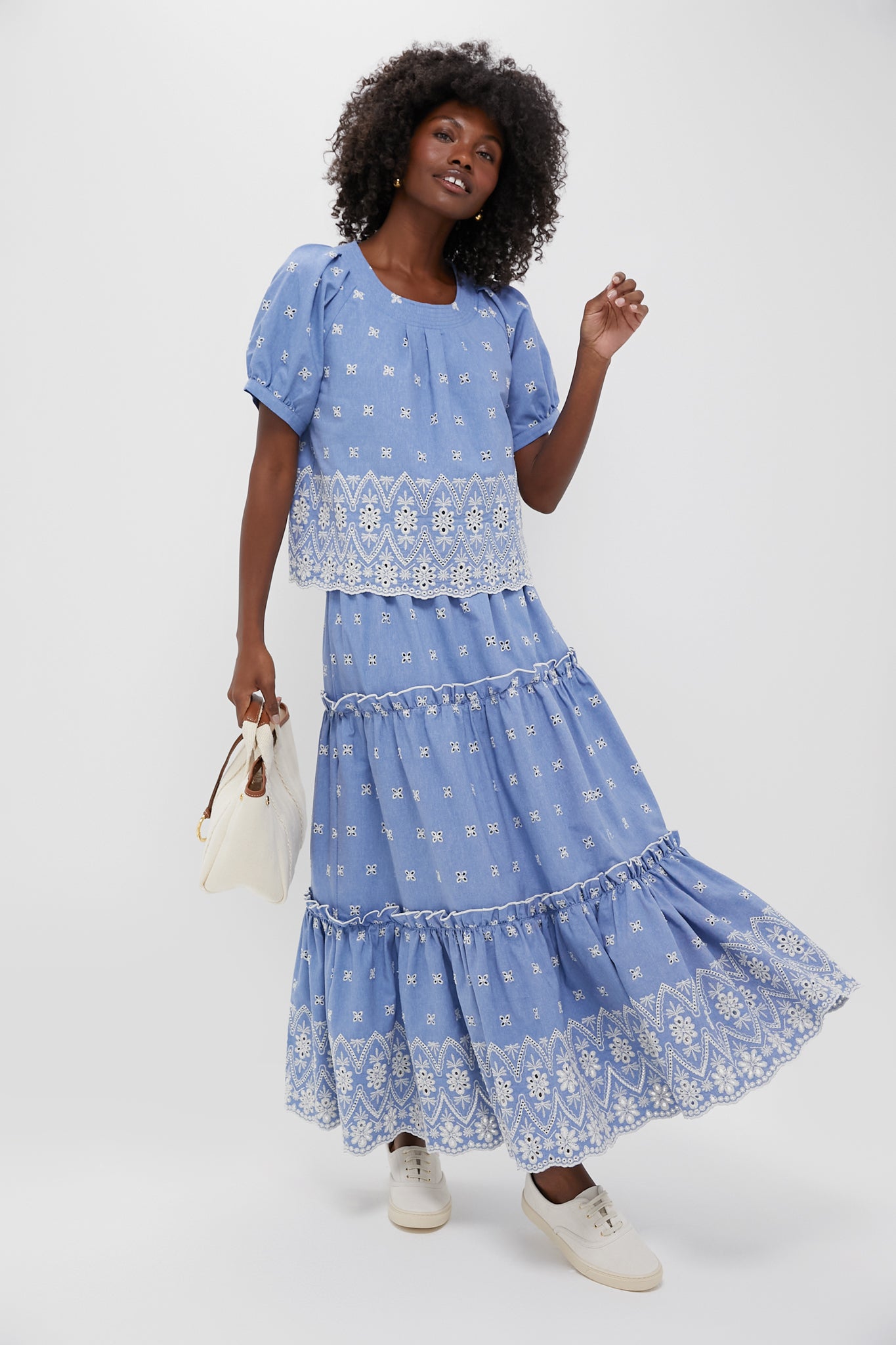 Chambray Embroidered Fontalina Blouse-Get Girly