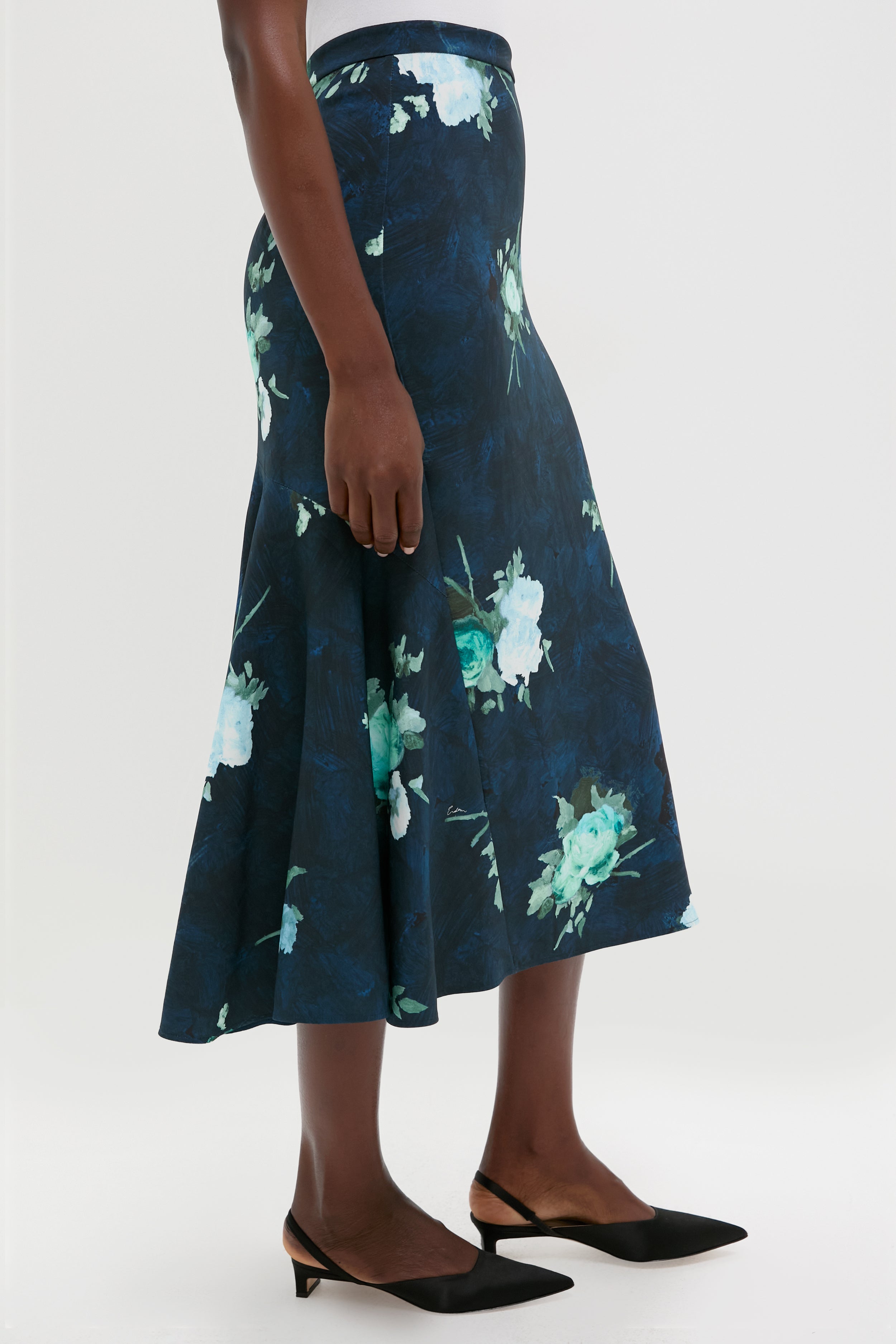 Abstract Rose Navy Fluted Midi Skirt-Get Girly