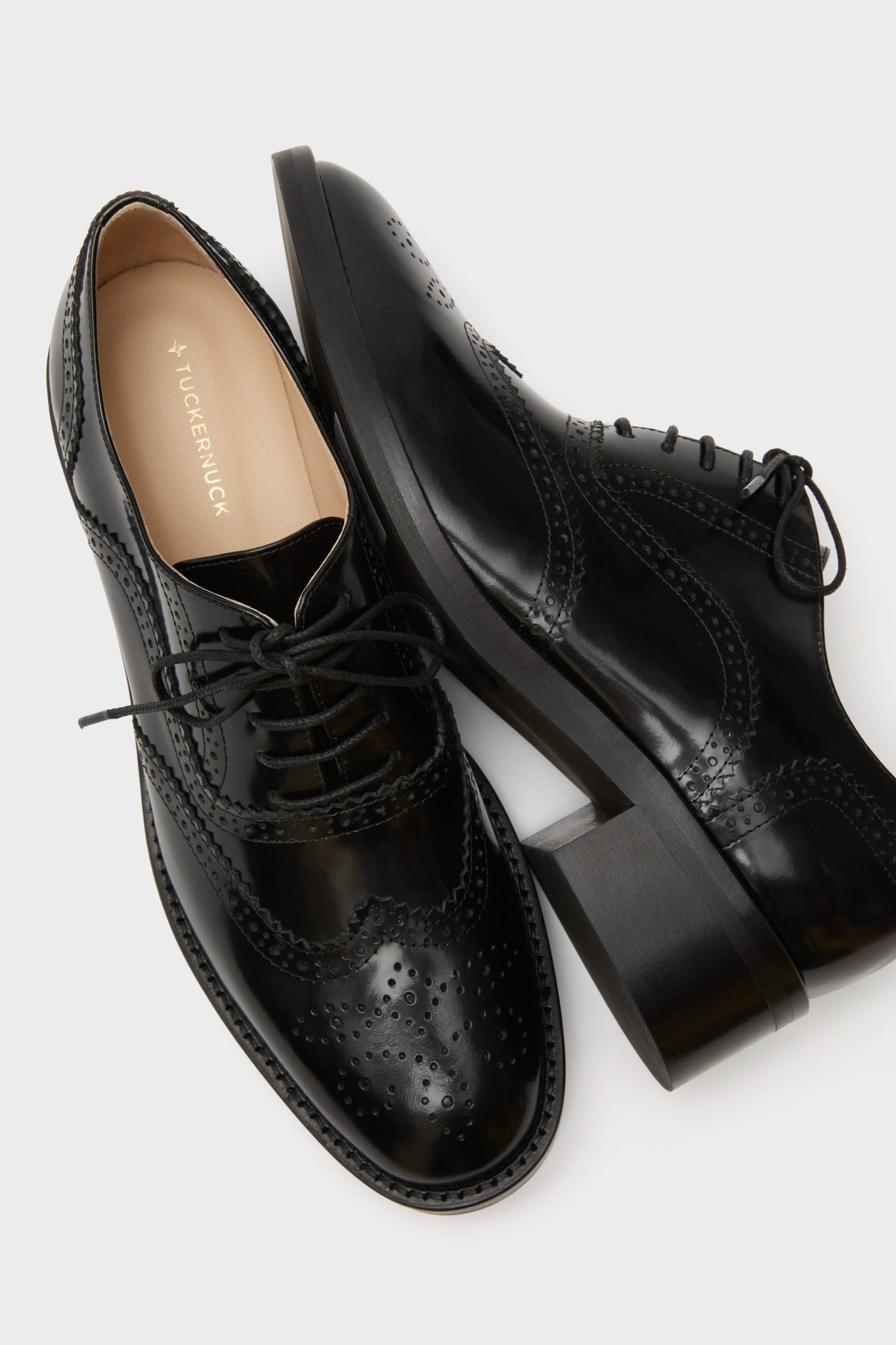 Black Leather Brogue Oxford Shoes-Get Girly