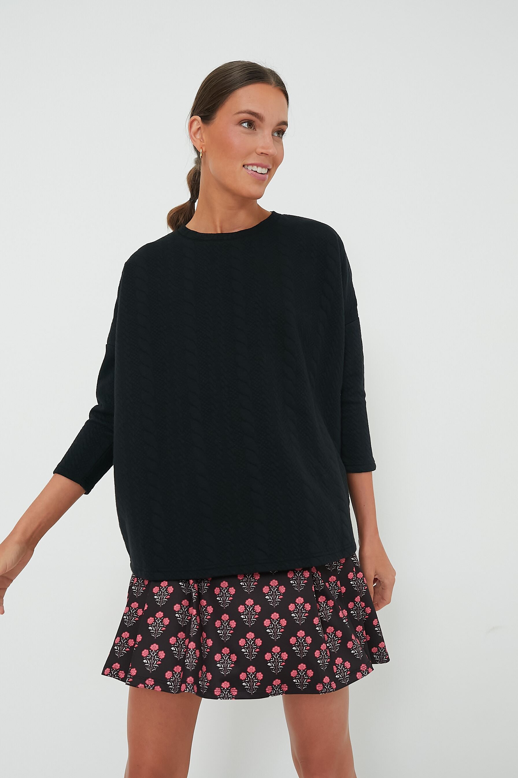 Black Cable Ally Swing Sweatshirt-Get Girly