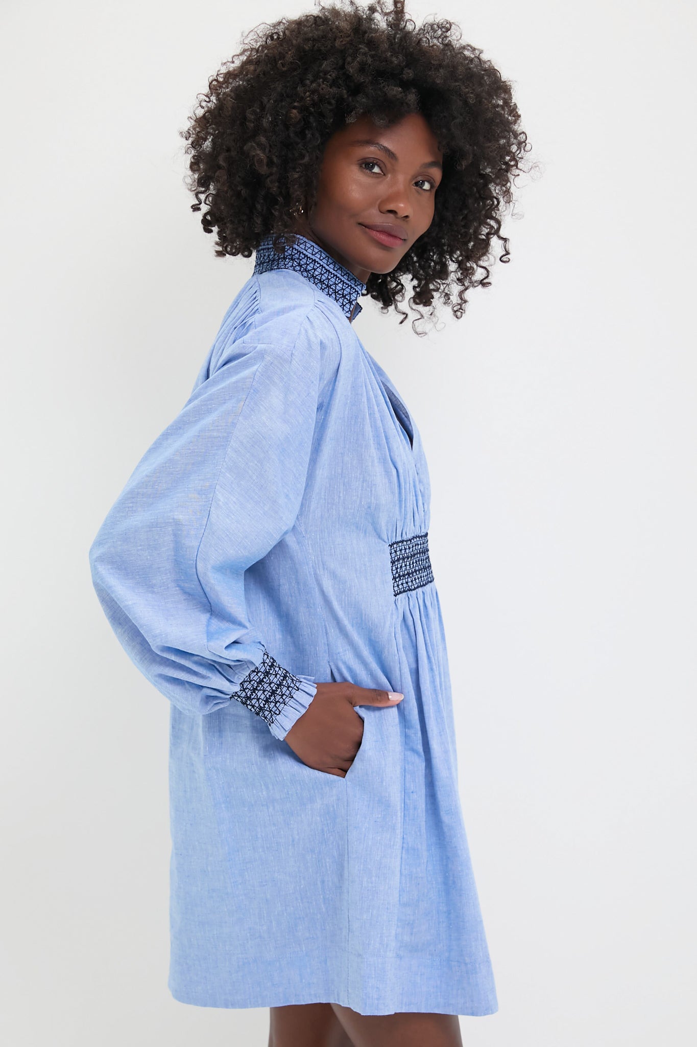 Chambray Embroidered Aubury Dress-Get Girly