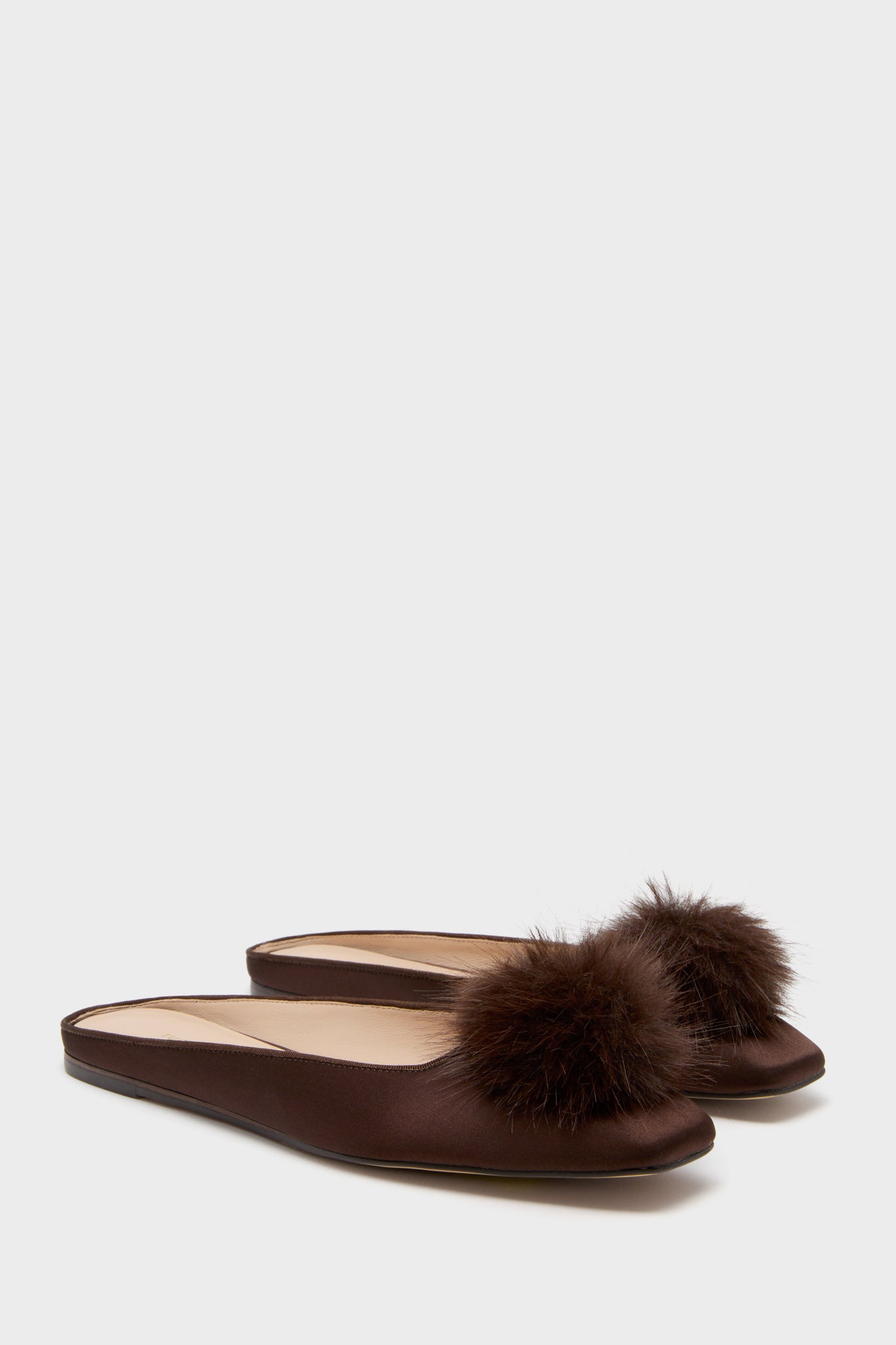 Chocolate Satin Nilli Flats with Pom Pom-Get Girly
