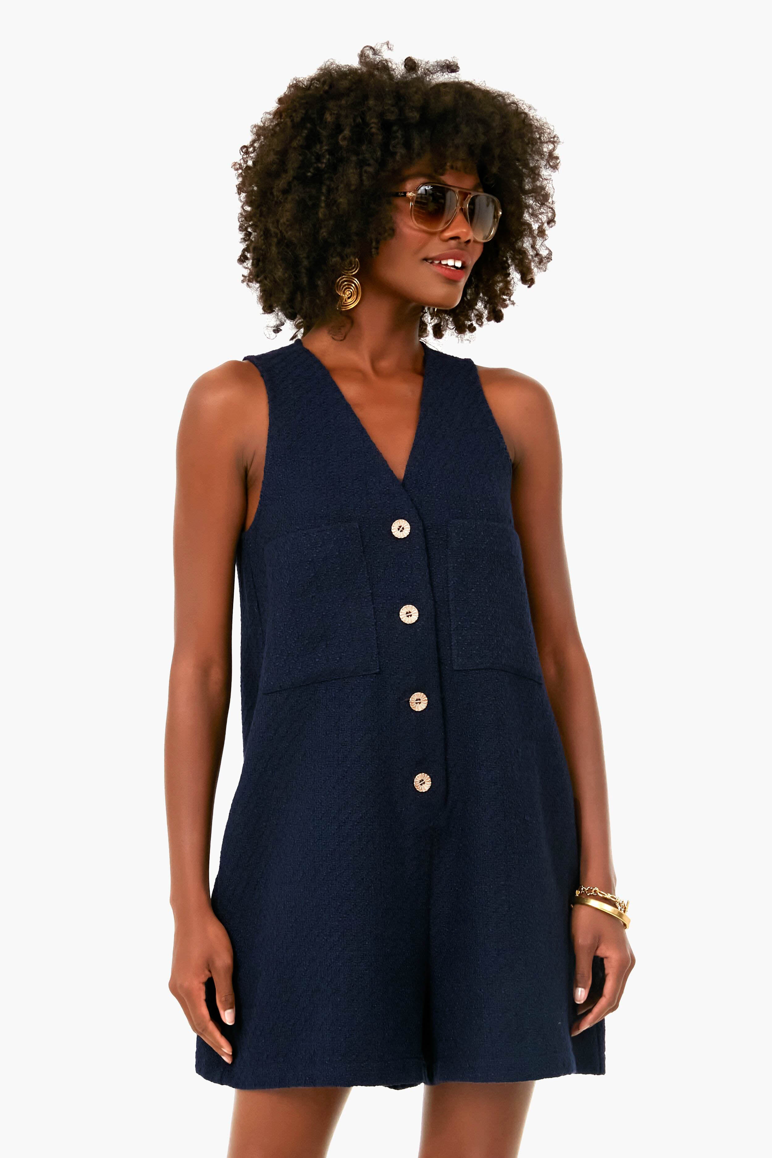 Navy Textured Myla Romper-Get Girly