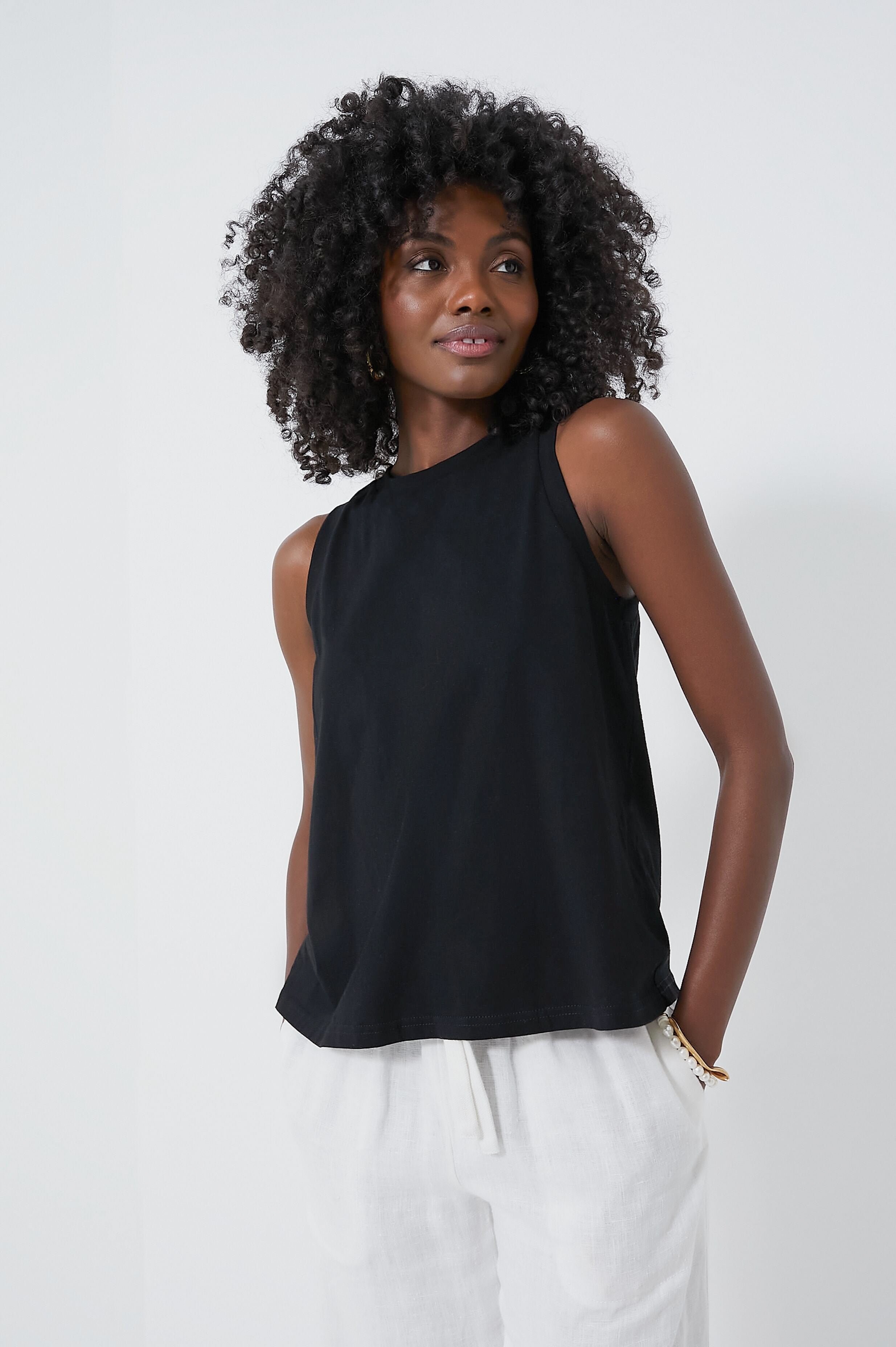 Black Anthos Cotton Tank-Get Girly