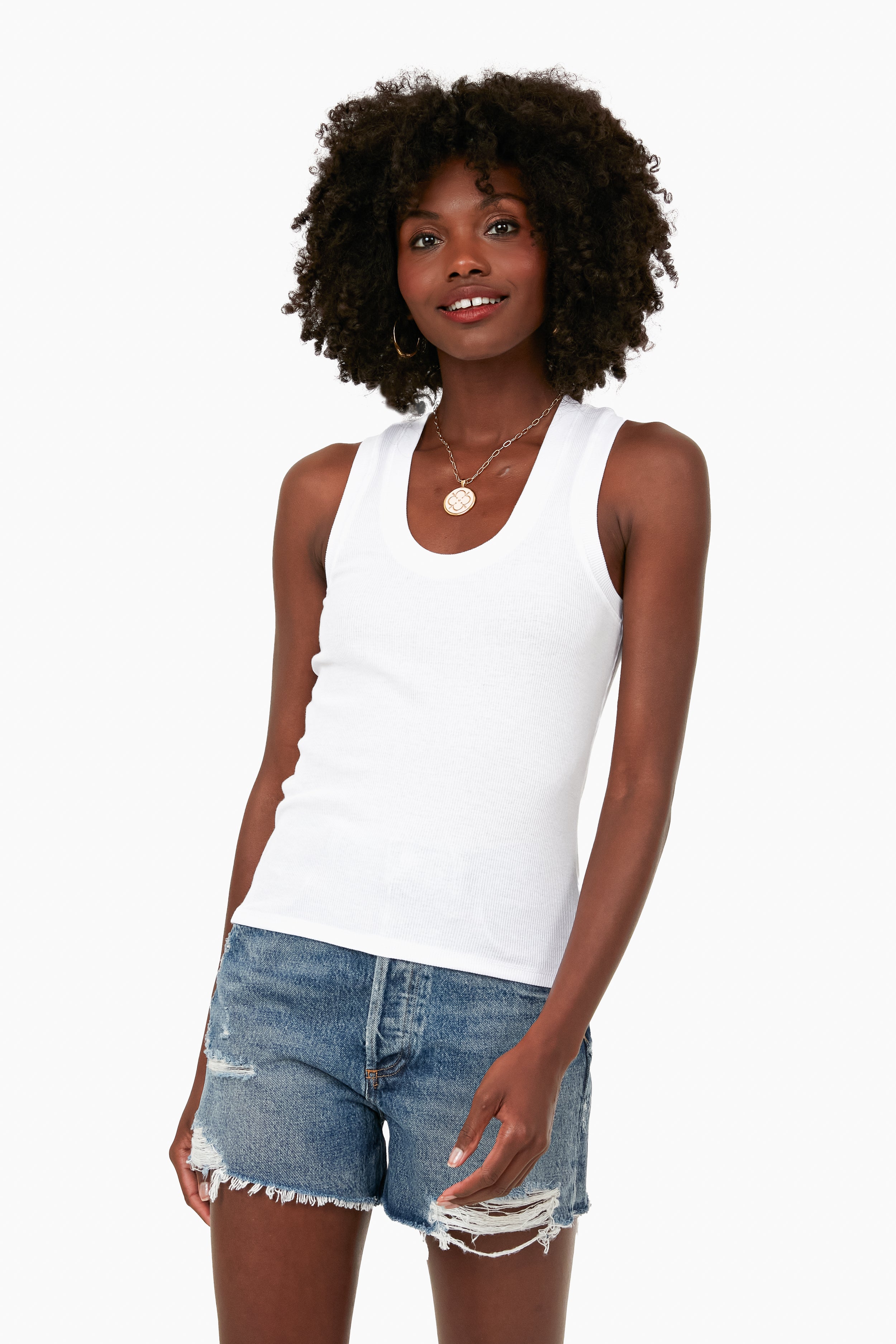 White Sirena Rib Tank-Get Girly