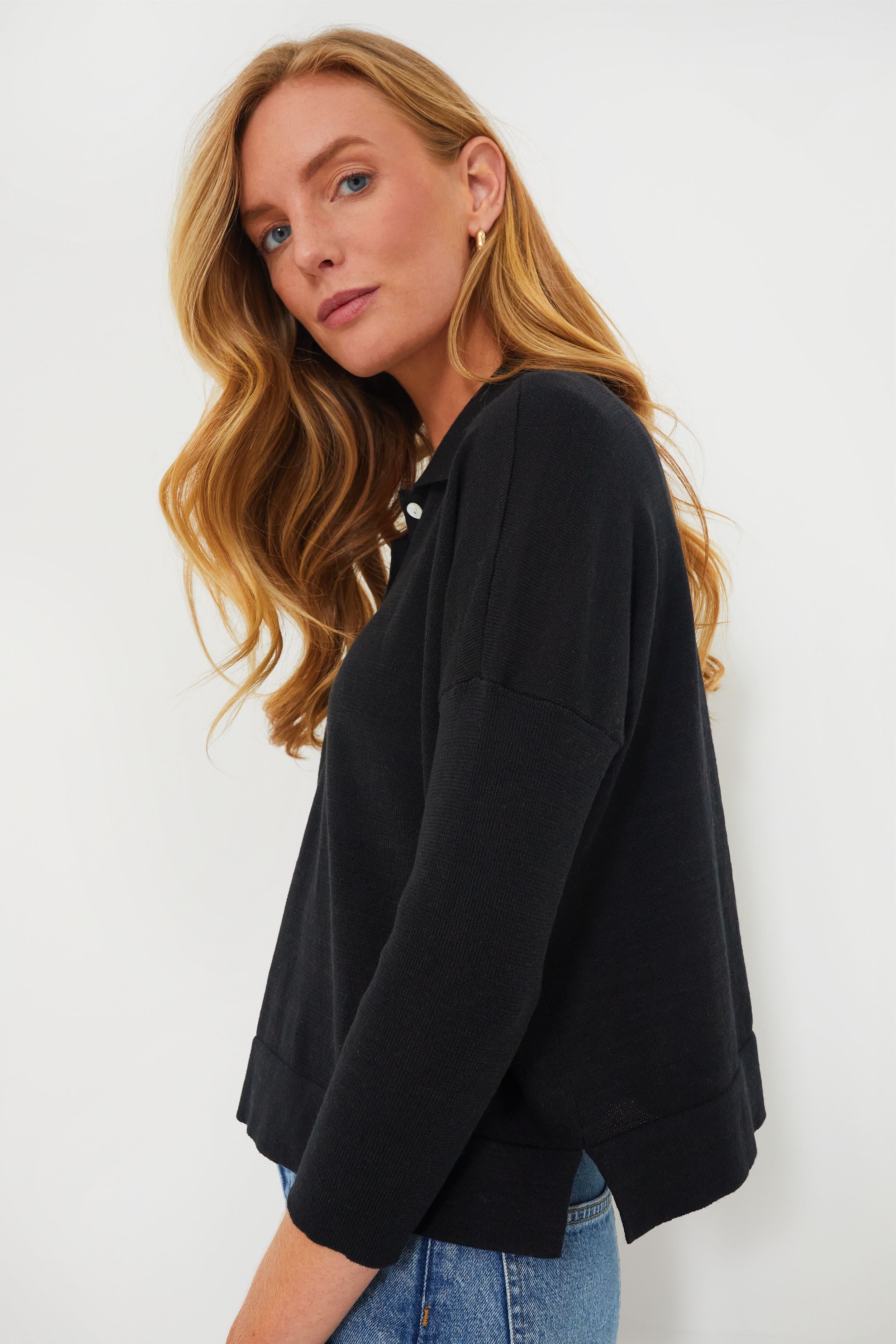 Black Clayton Long Sleeve Knit Polo-Get Girly