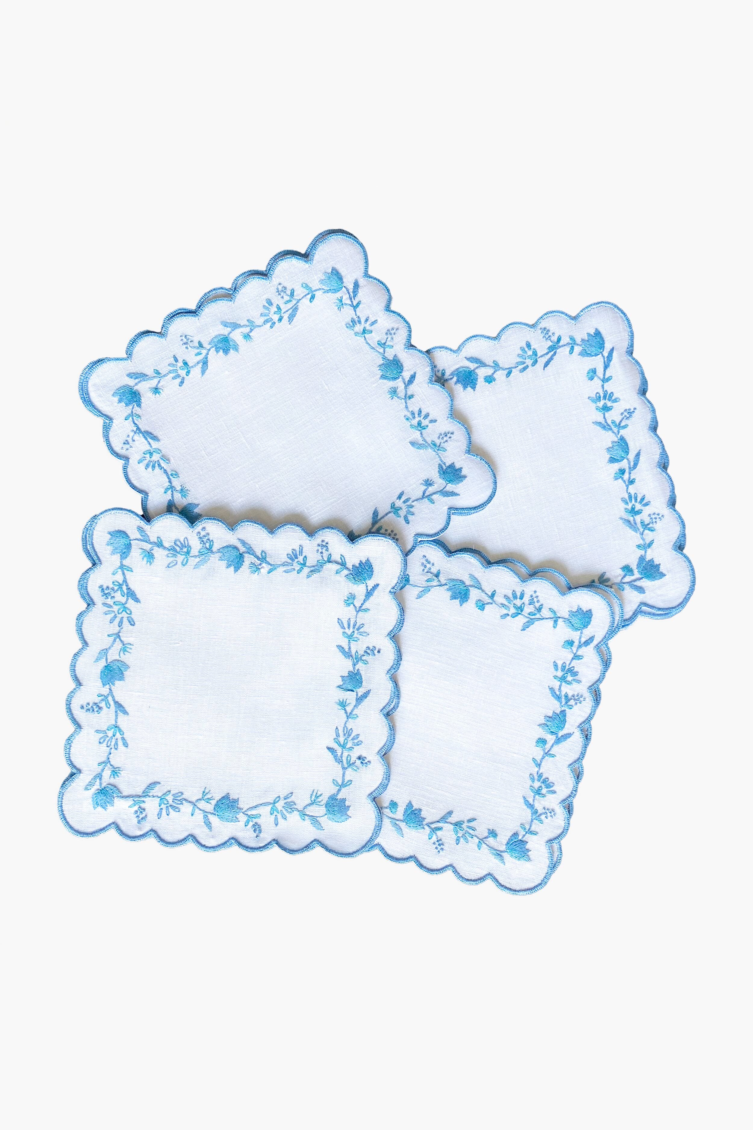 Blue and White Floral Cocktail Napkins Set of 4-Get Girly