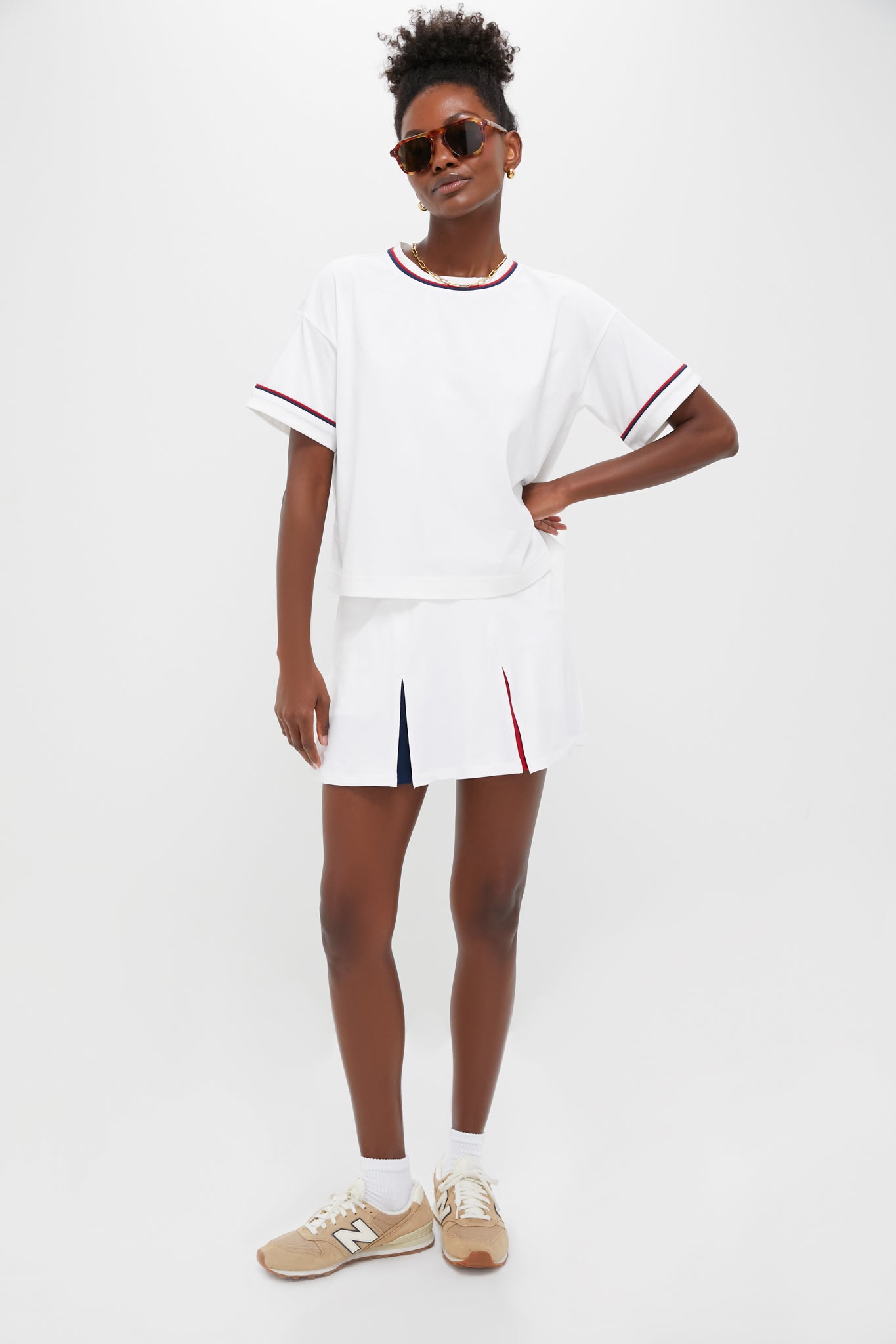 White Americana Piped Performance Cotton Cropped Ryan Boyfriend Tee-Get Girly