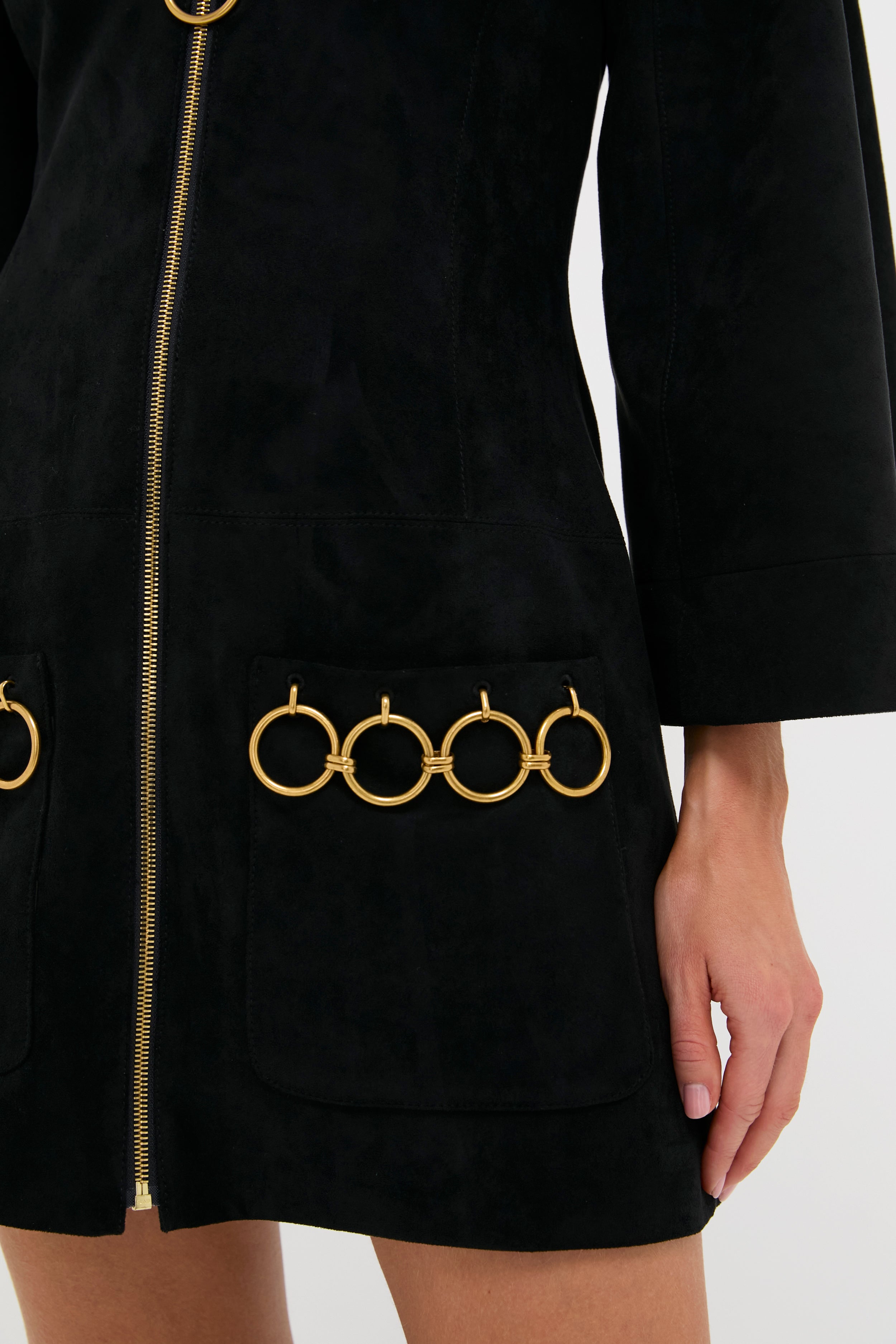 Black Anesa Suede Zip-Front Mini Dress-Get Girly