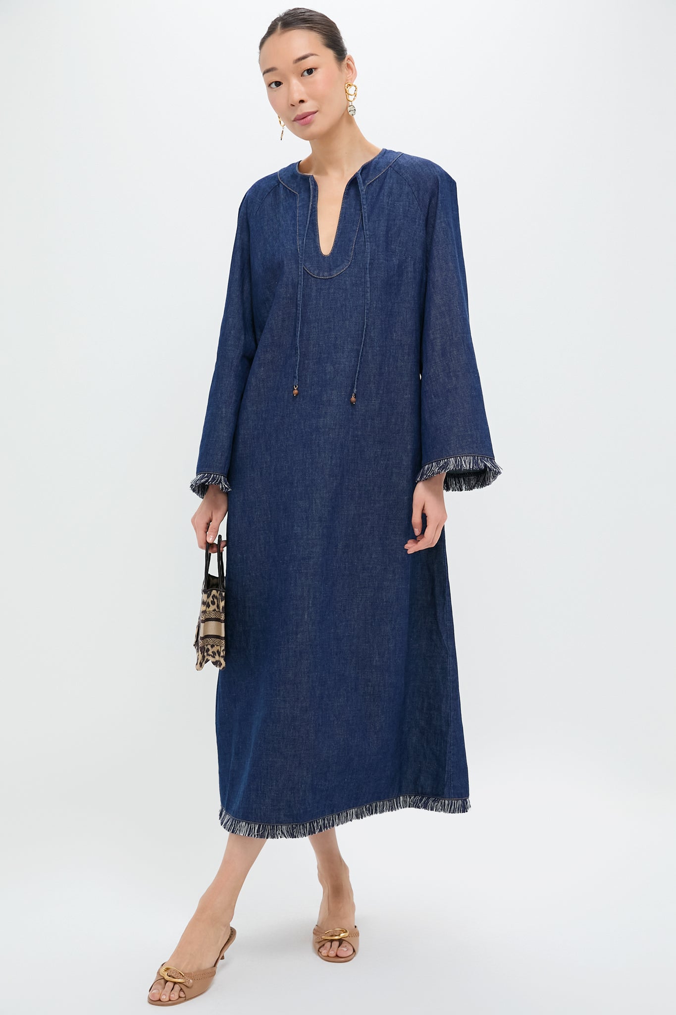 Atlantic Rhiannon Fringe Denim Midi Dress-Get Girly