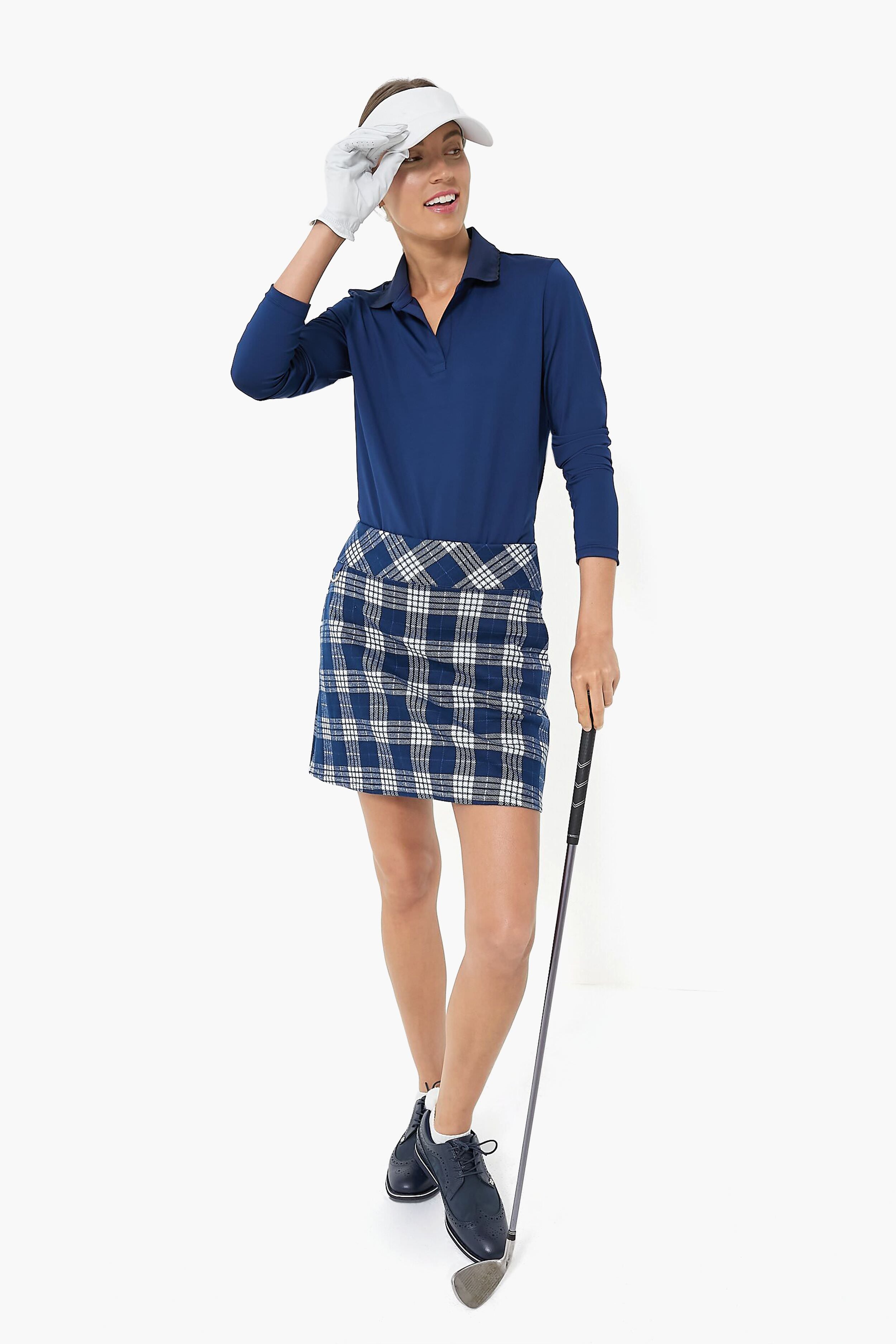 Navy Plaid 17 Inch Helen Golf Skirt-Get Girly