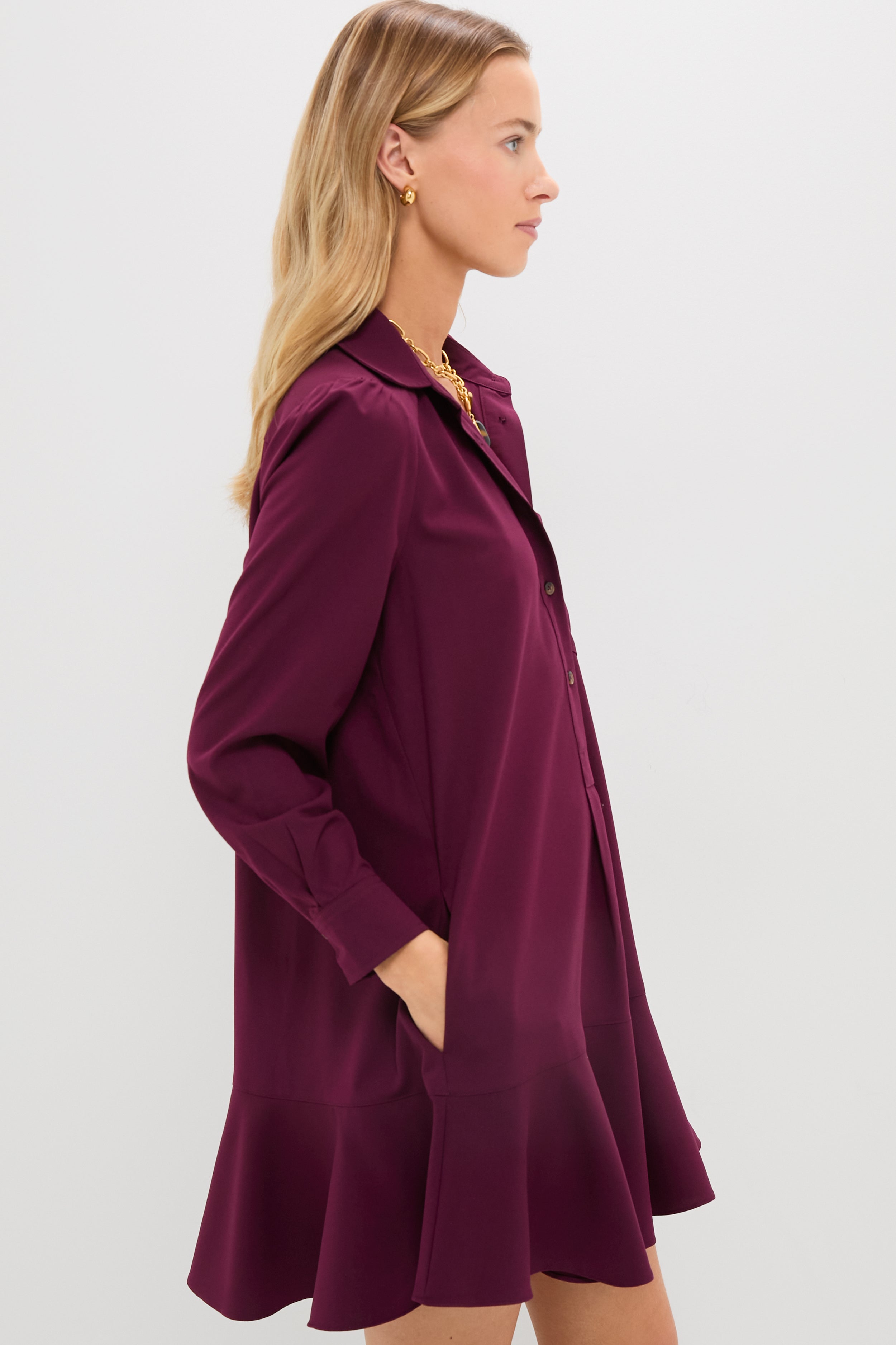 Winetasting Crepe Callahan Shirt Dress-Get Girly