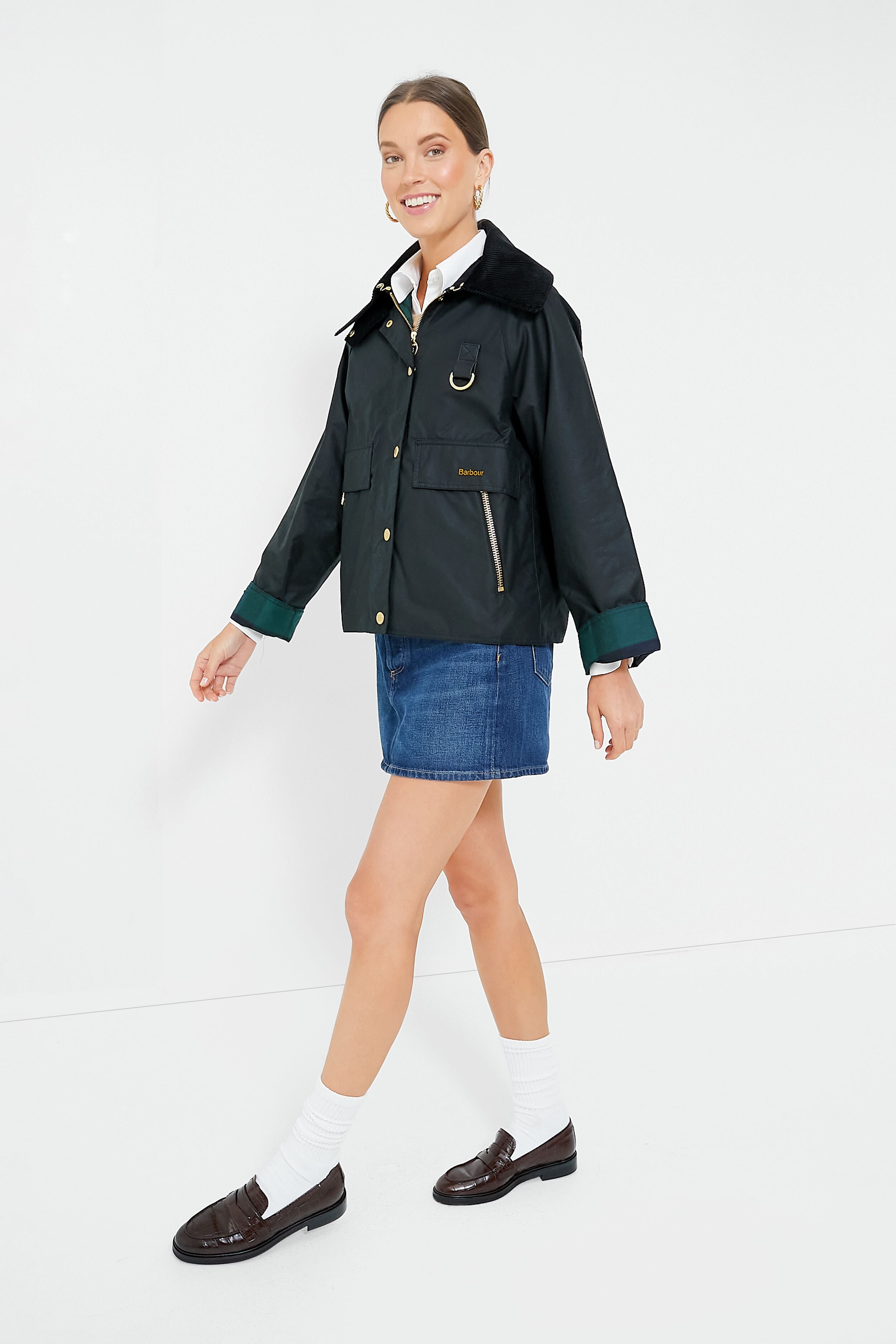 Black and Sage Tartan Catton Wax Jacket-Get Girly