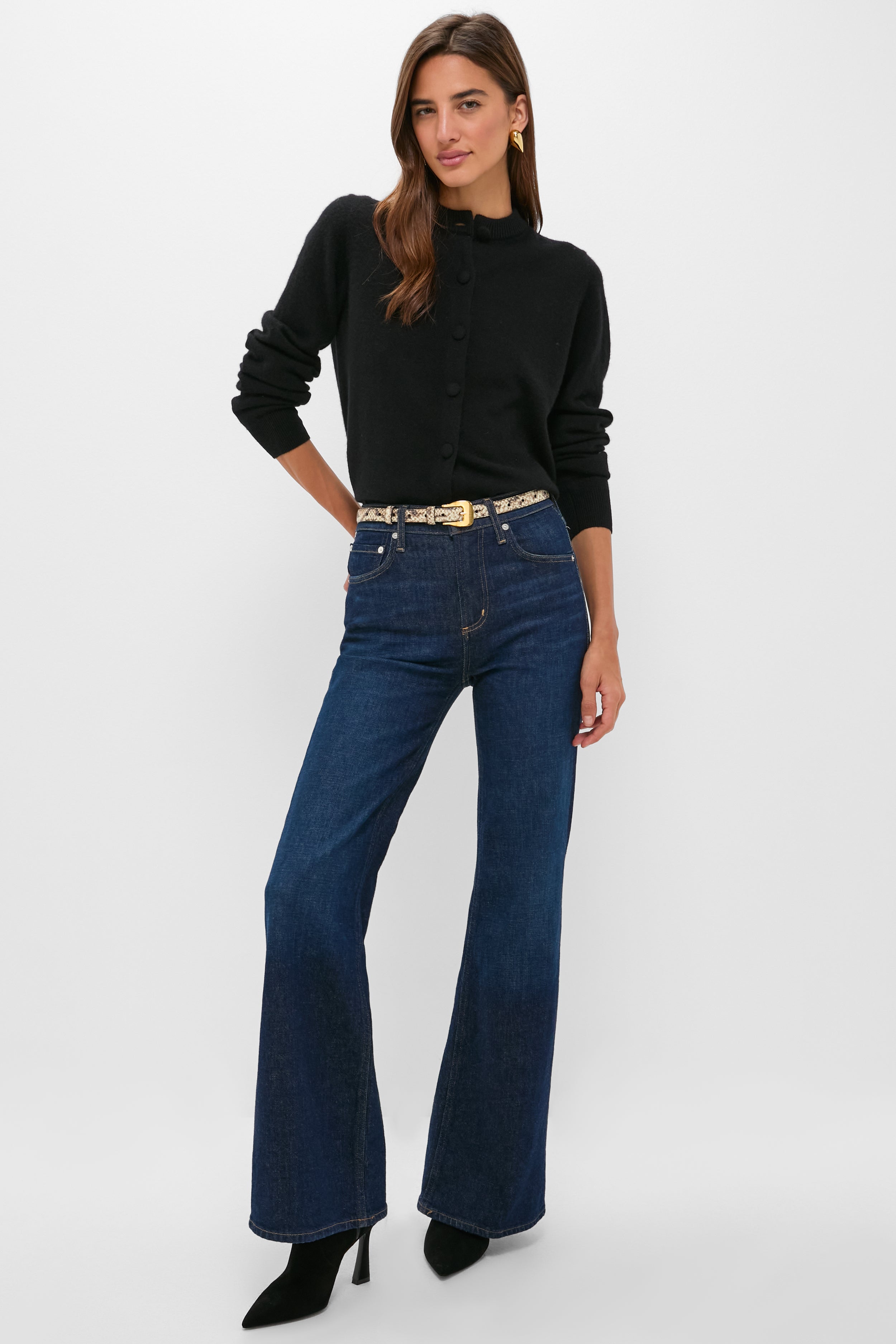 Black Cashmere Covered Button Quinn Cardigan-Get Girly