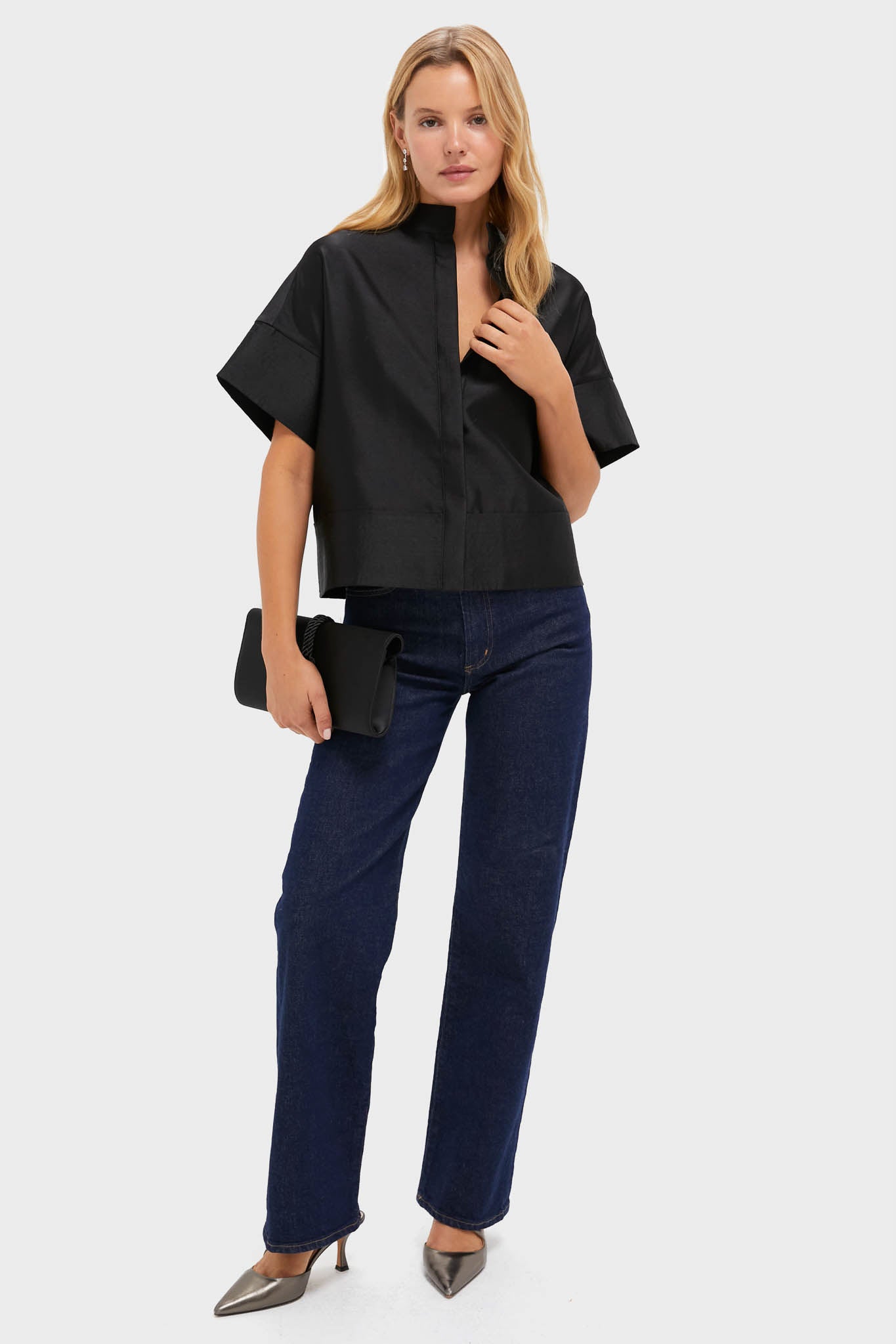 Black Dupioni Trapunto Stitch Sofia Shirt-Get Girly